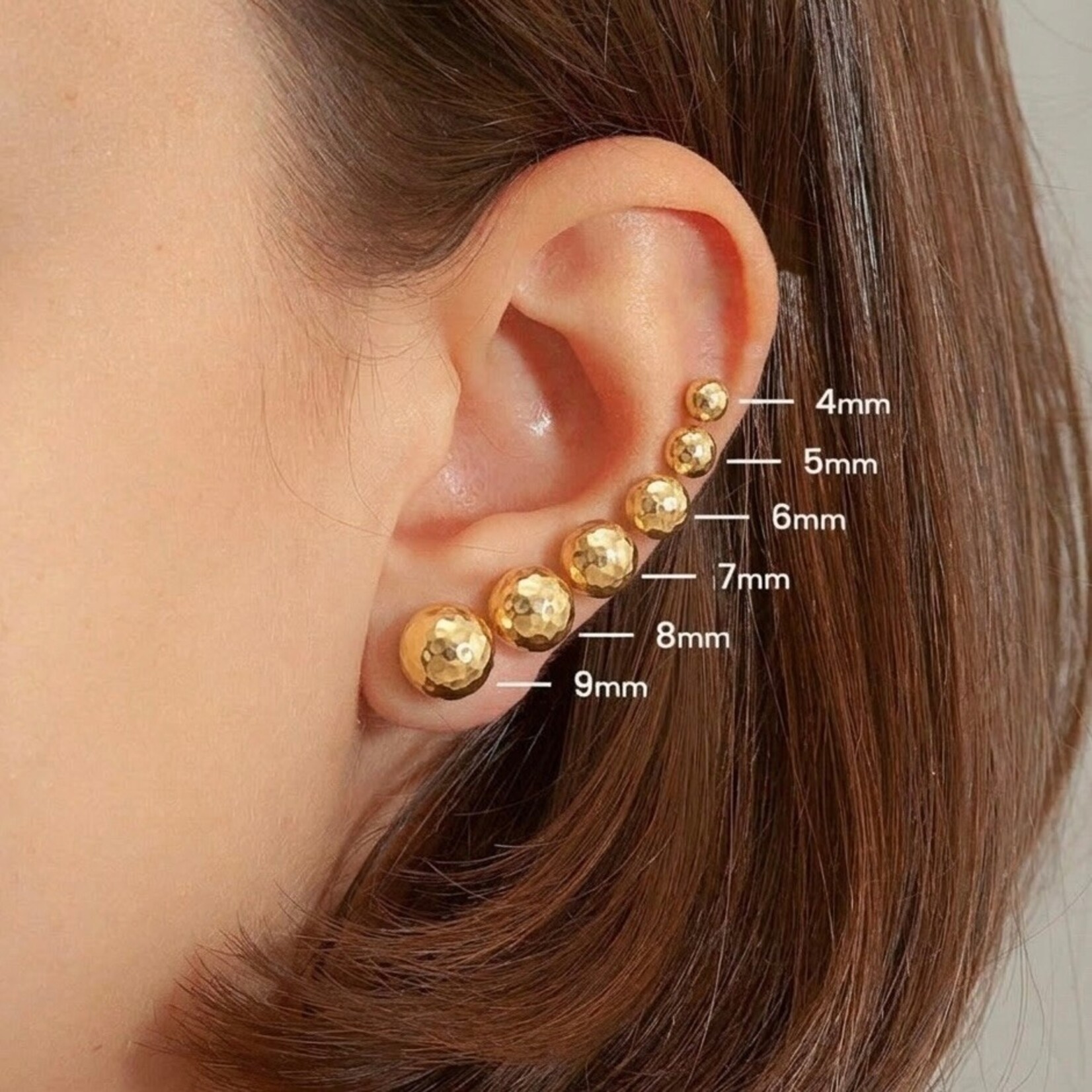 18K Yellow Gold Small Hammered Ball Stud Earrings