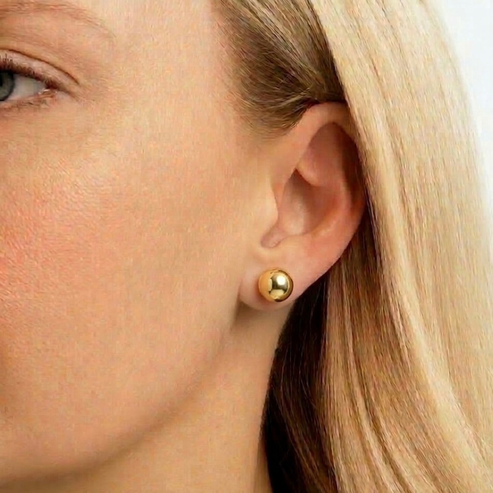 18K Yellow Gold Over Sterling Silver 8mm Round Ball Stud Earrings