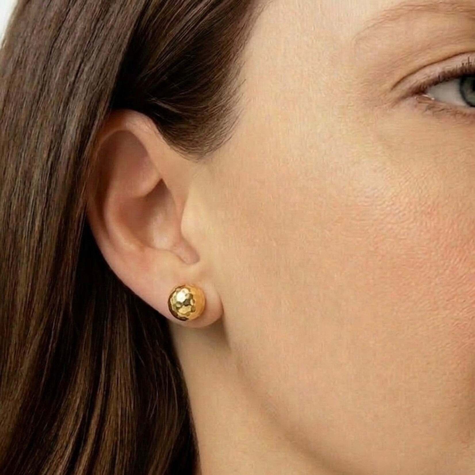 18K Yellow Gold Large Hammered Ball Stud Earrings