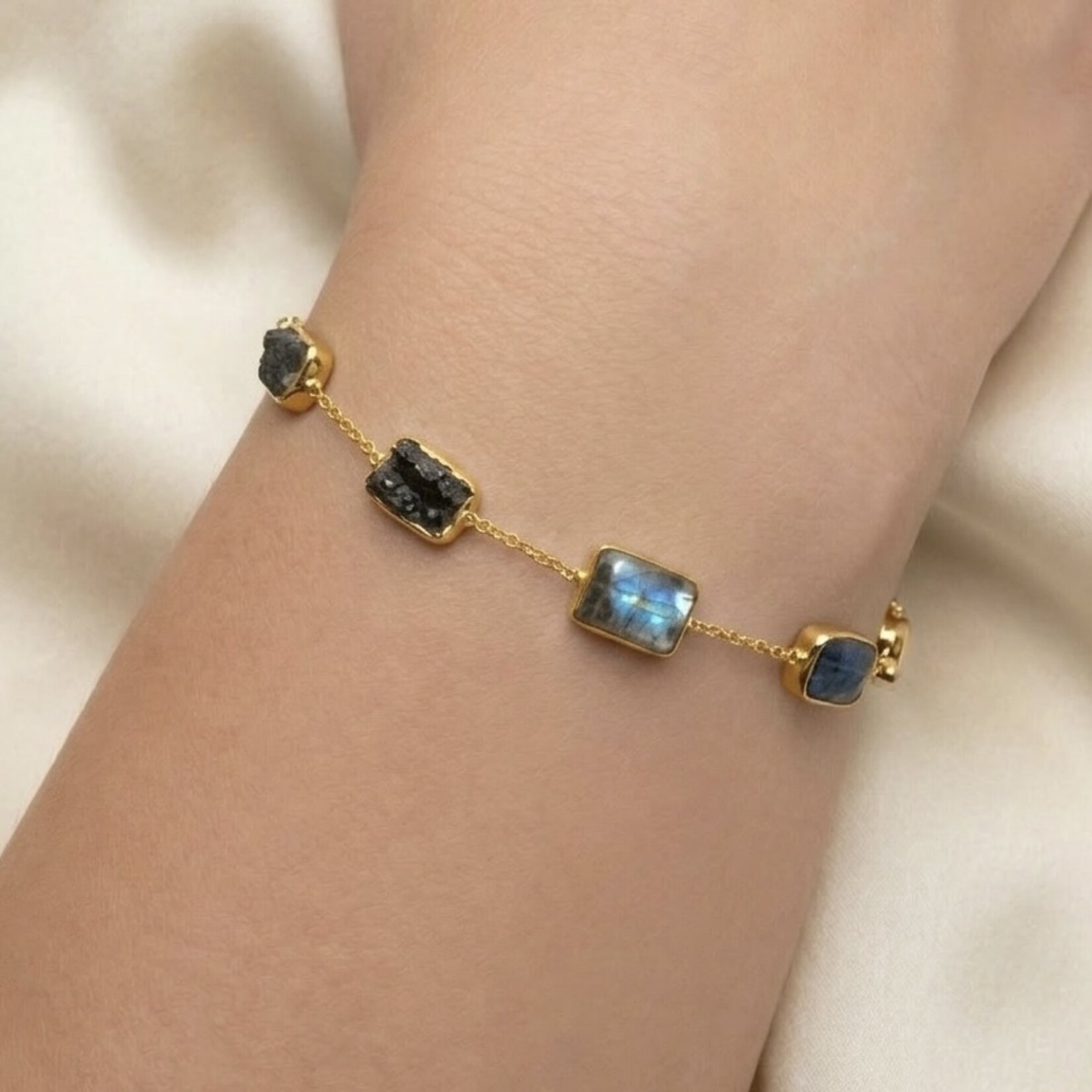 Michelle Pressler 14KF Yellow Moonstone, Sapphire, Tourmaline Bracelet
