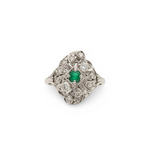14K White Gold Emerald & Diamond Art Deco Ring