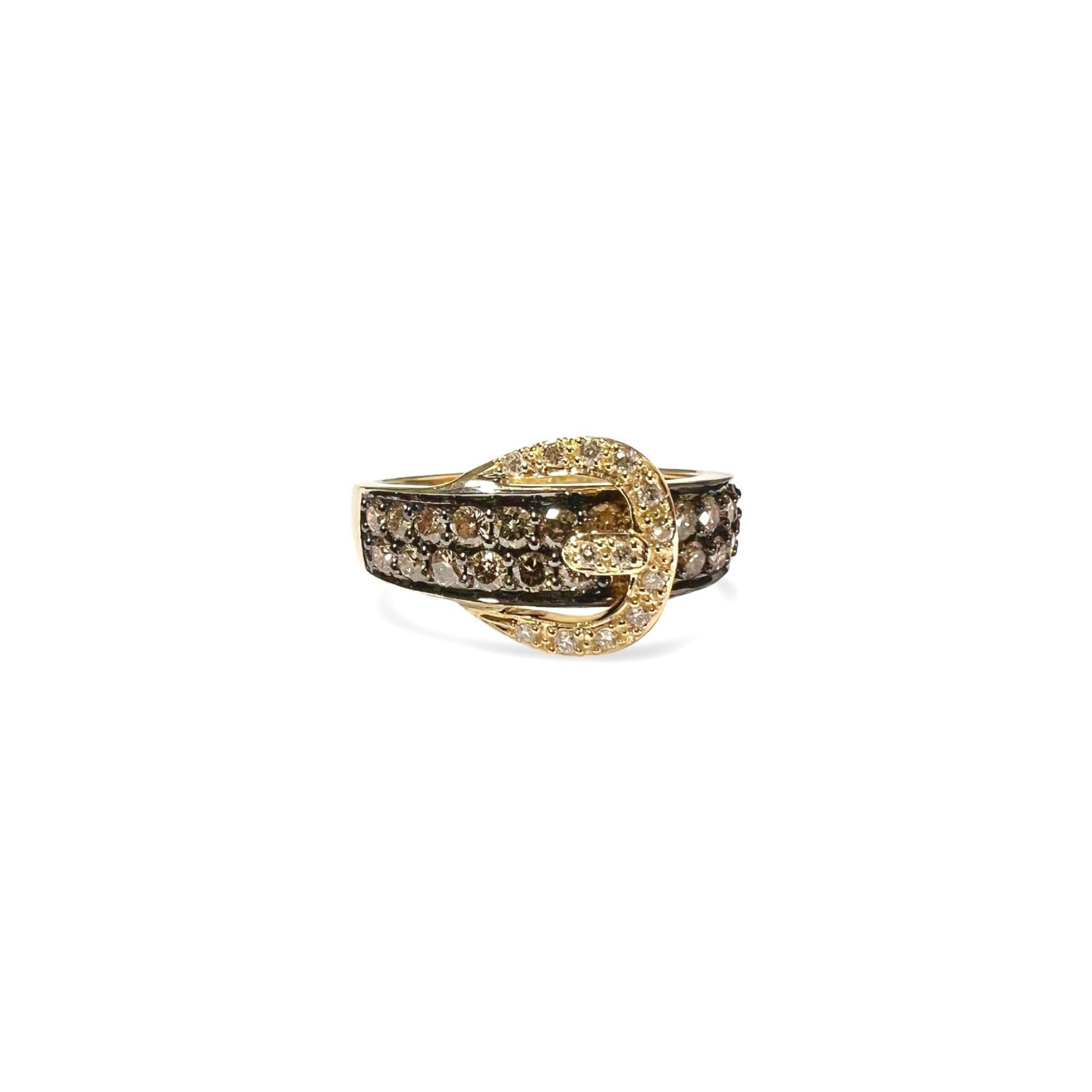 14K Yellow Gold Levian Champagne Diamond Buckle Ring