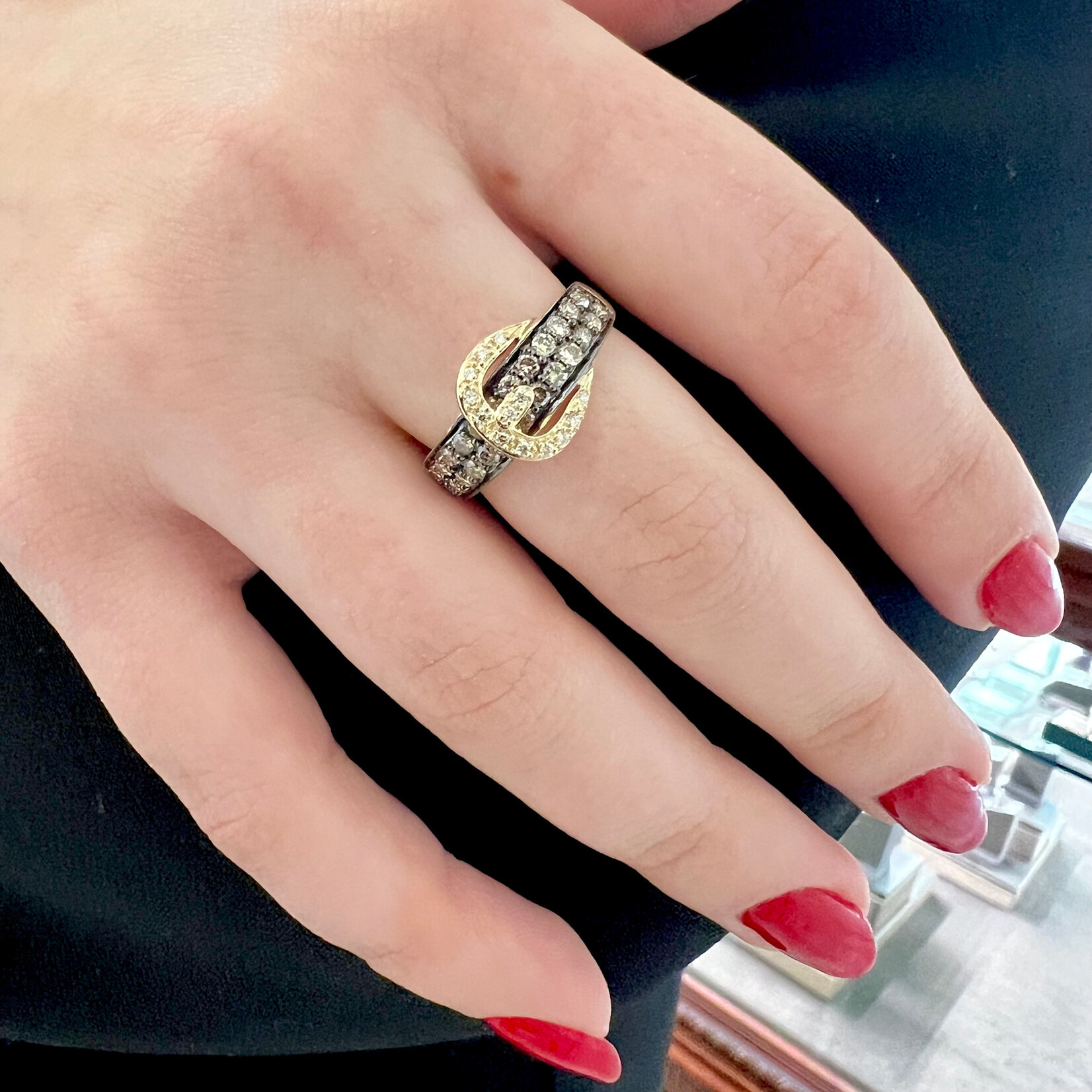 14K Yellow Gold Levian Champagne Diamond Buckle Ring