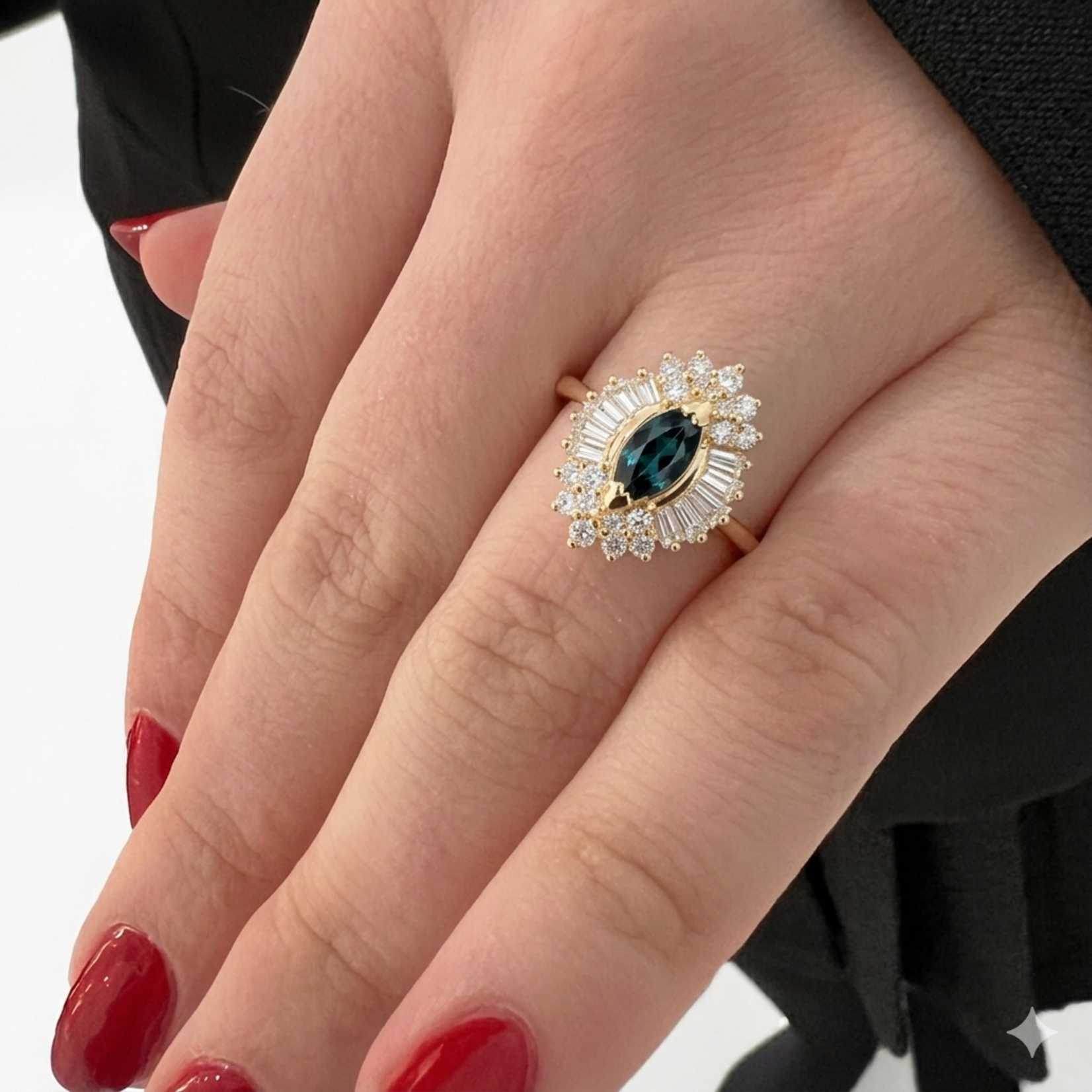 14K Yellow Gold Sapphire & Diamond Ballerina Cluster Ring