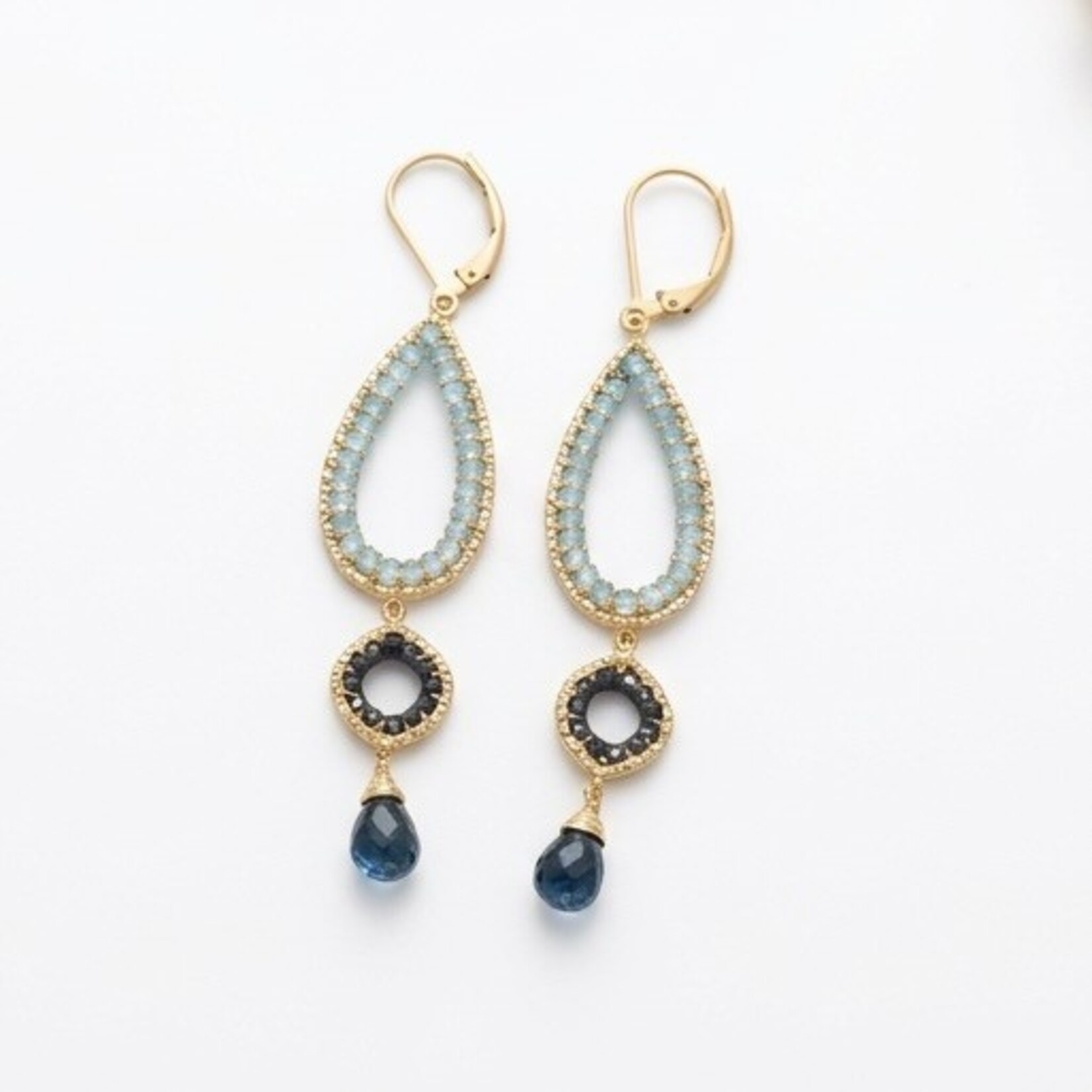 Michelle Pressler 14K Yellow Gold Filled Sapphire & Topaz Chandelier Earrings