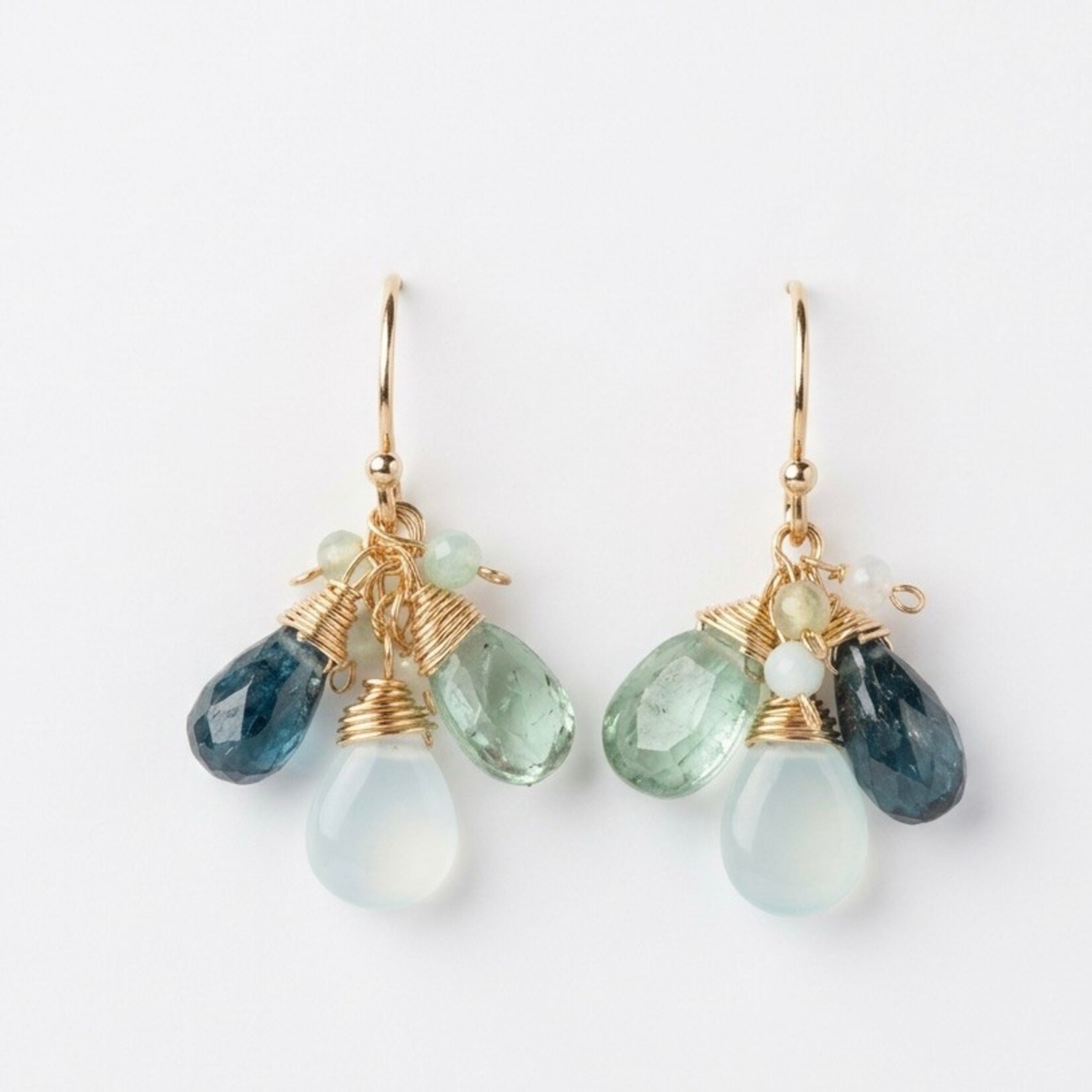 Michelle Pressler 14K Yellow Gold Filled Azure Briolette Drop Cluster Earrings