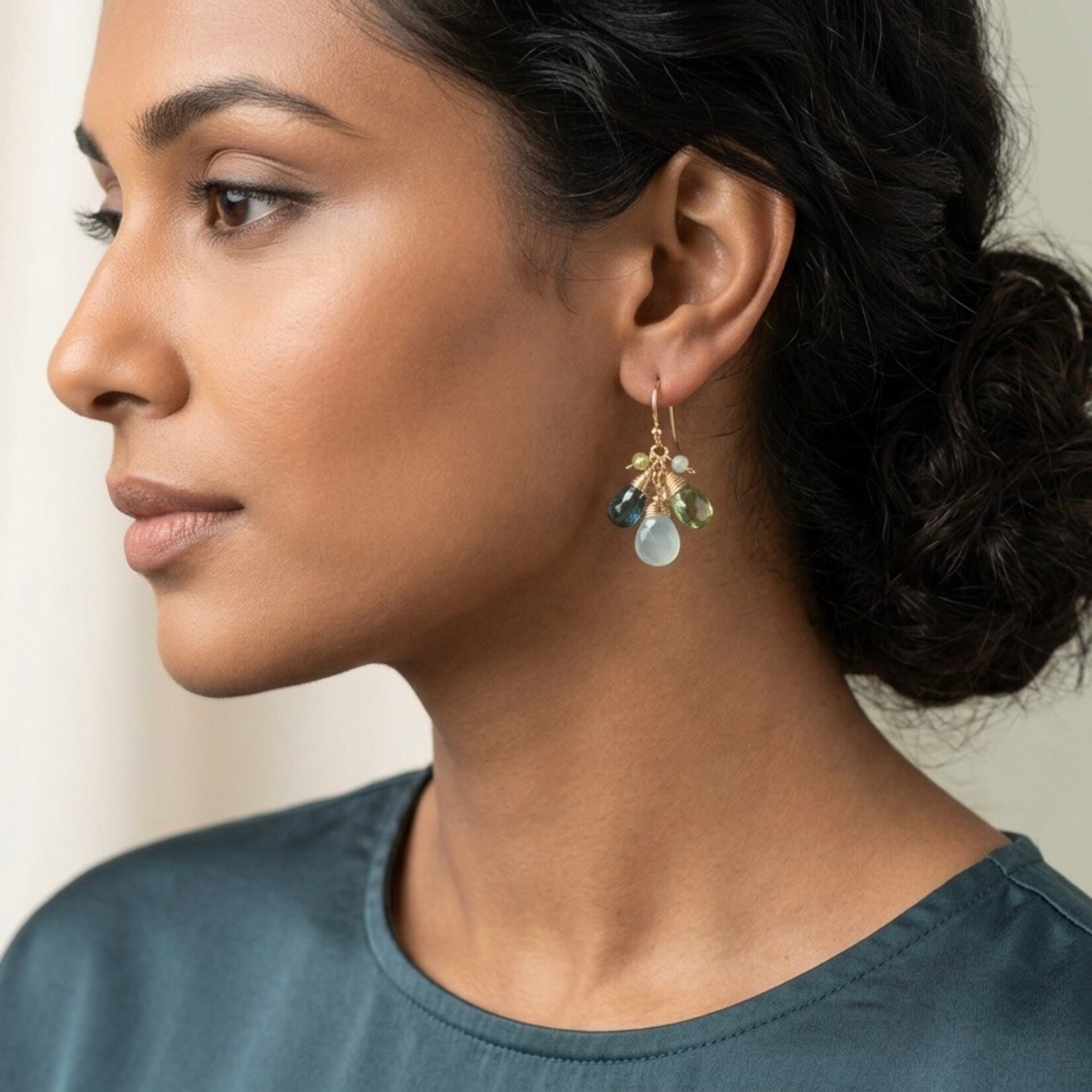 Michelle Pressler 14K Yellow Gold Filled Azure Briolette Drop Cluster Earrings