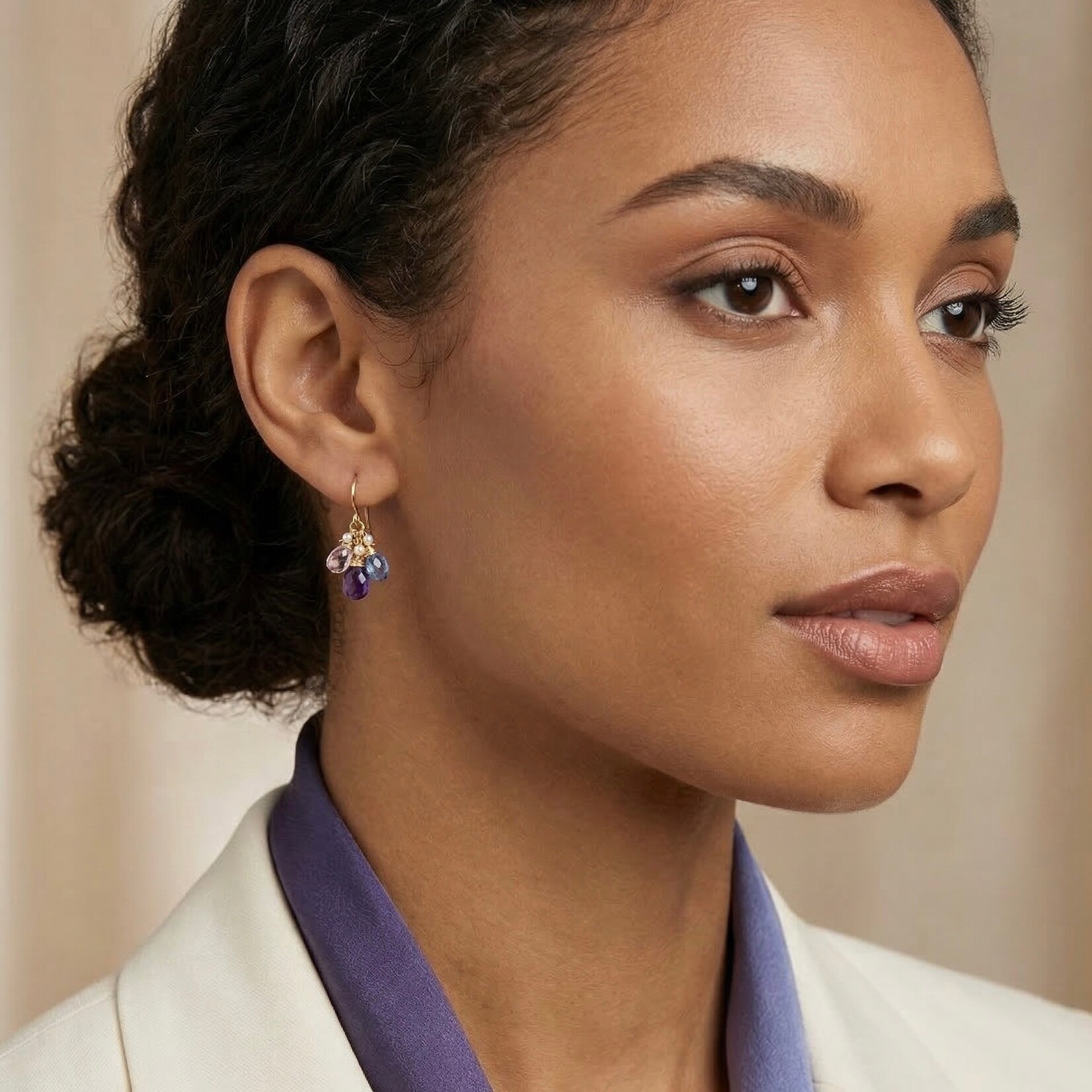 Michelle Pressler 14K Yellow Gold Filled Lavender Briolette Drop Cluster Earrings