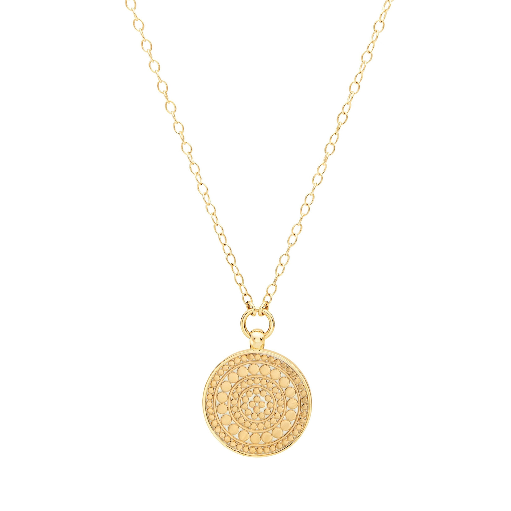 18K Yellow Gold Overlay Dotted Medallion Necklace