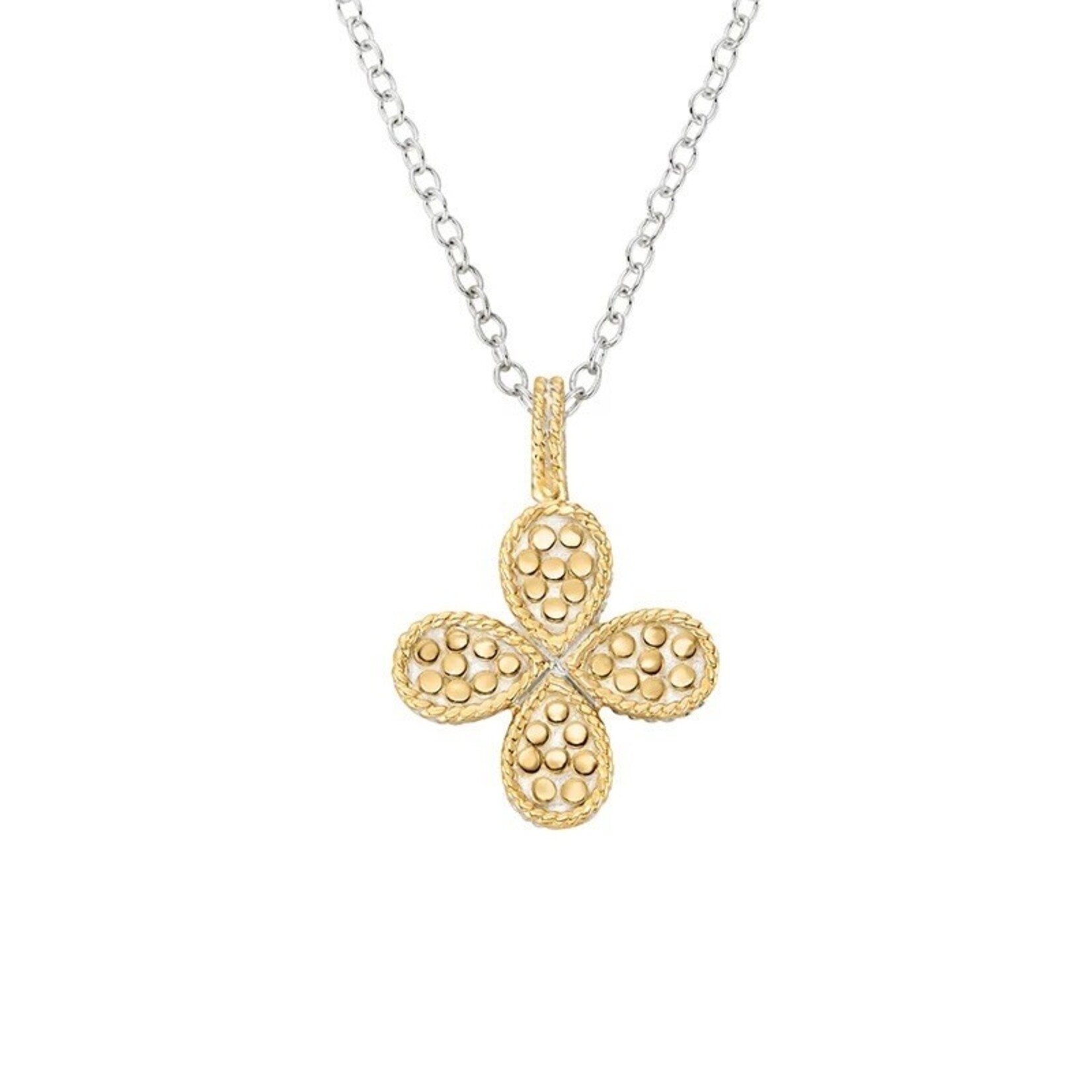 18k Yellow Gold Overlay and Sterling Silver Reversible Clover Necklace