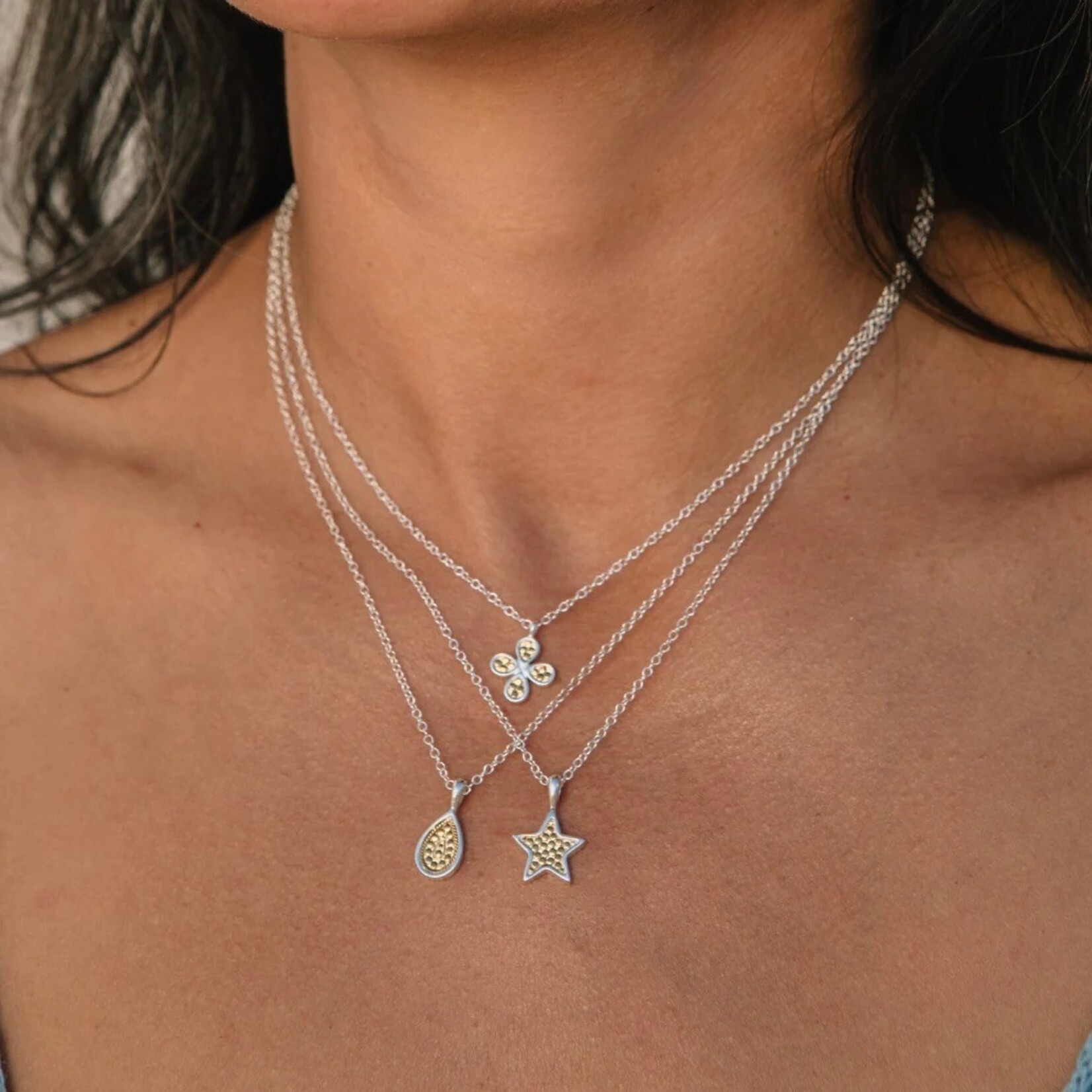 18k Yellow Gold Overlay and Sterling Silver Reversible Clover Necklace