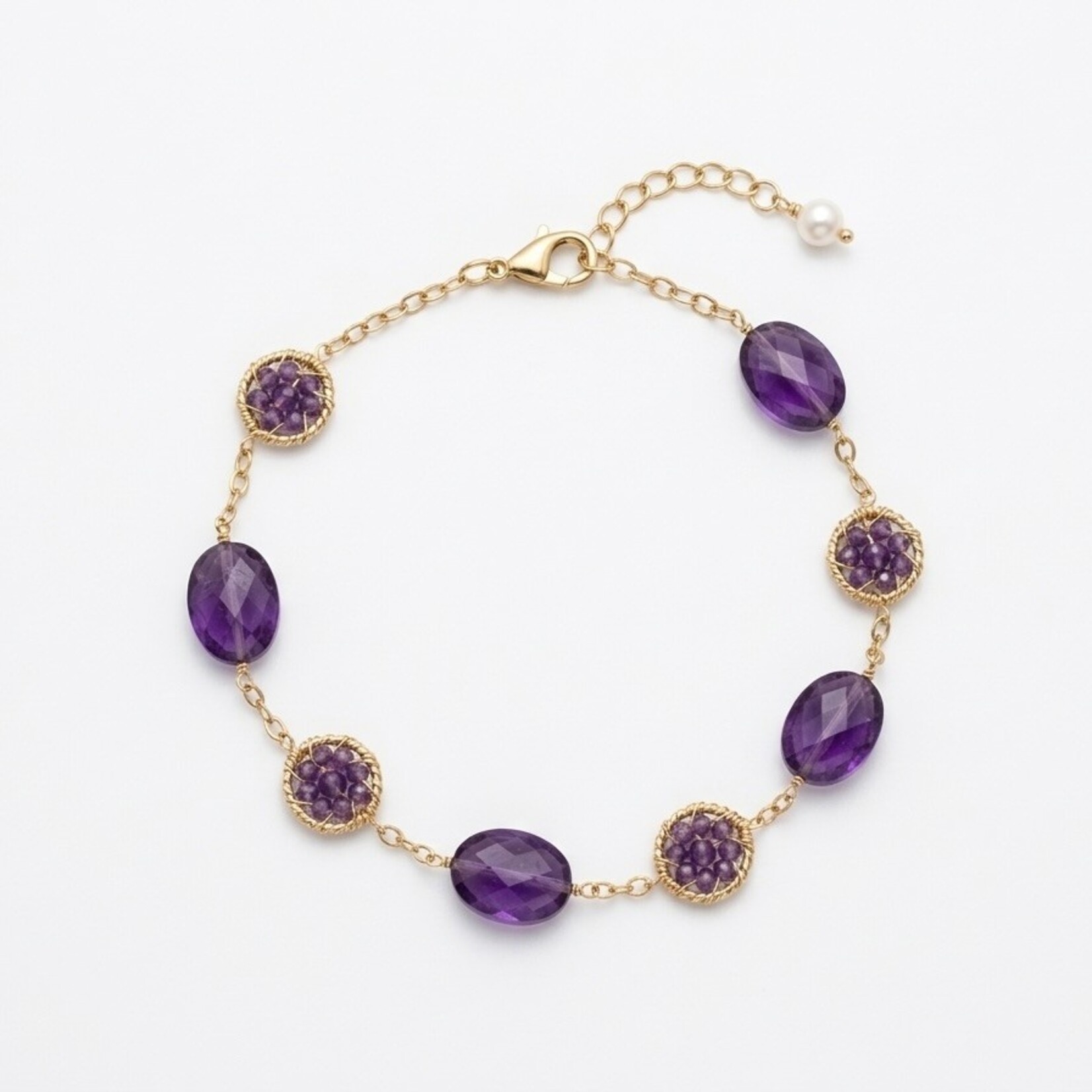 Michelle Pressler 14K Gold Overlay Violet Gemstone Bracelet