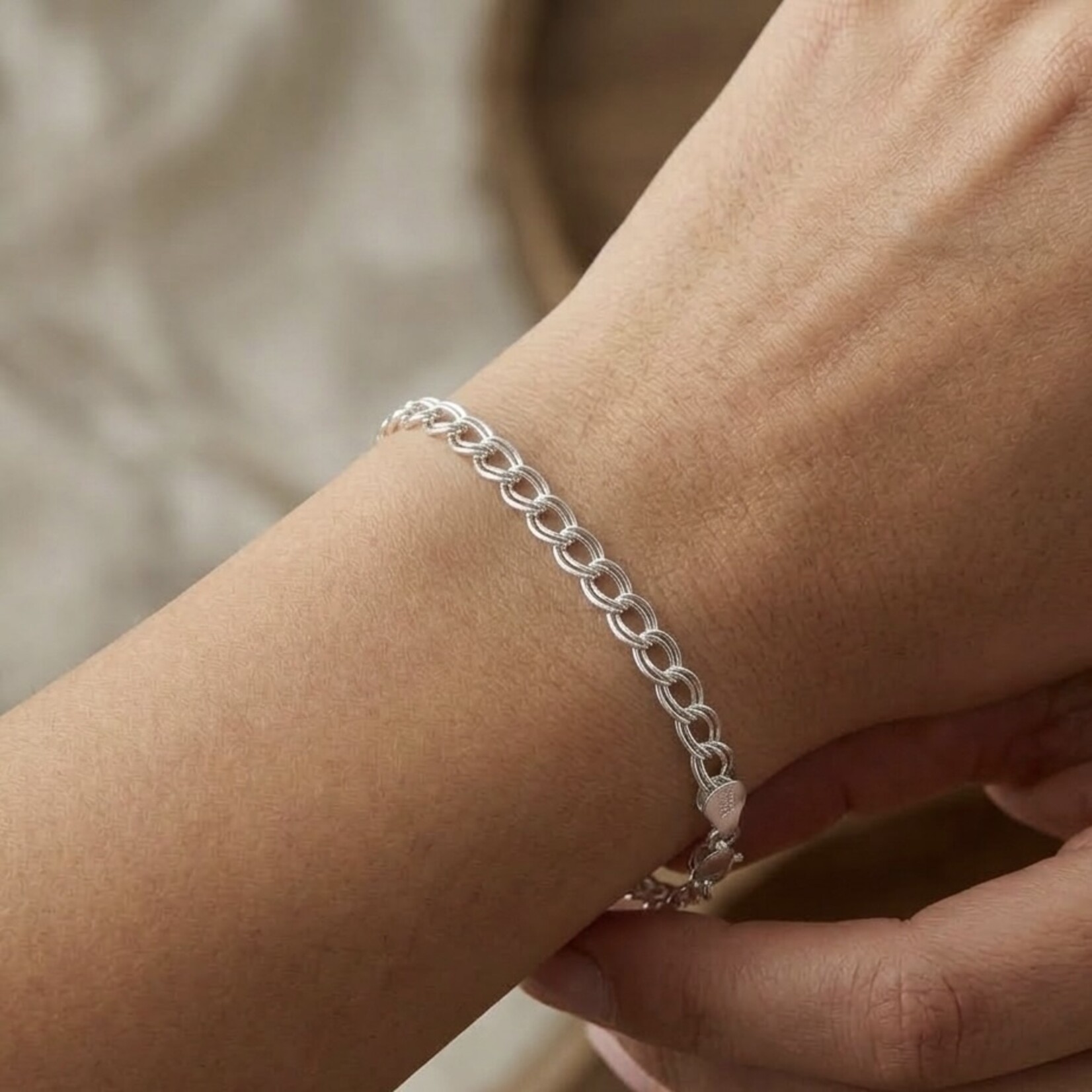 Sterling Silver Double Link Charm Bracelet 7"