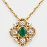 14K Yellow Gold Emerald  and Diamond Clover Cluster Pendant