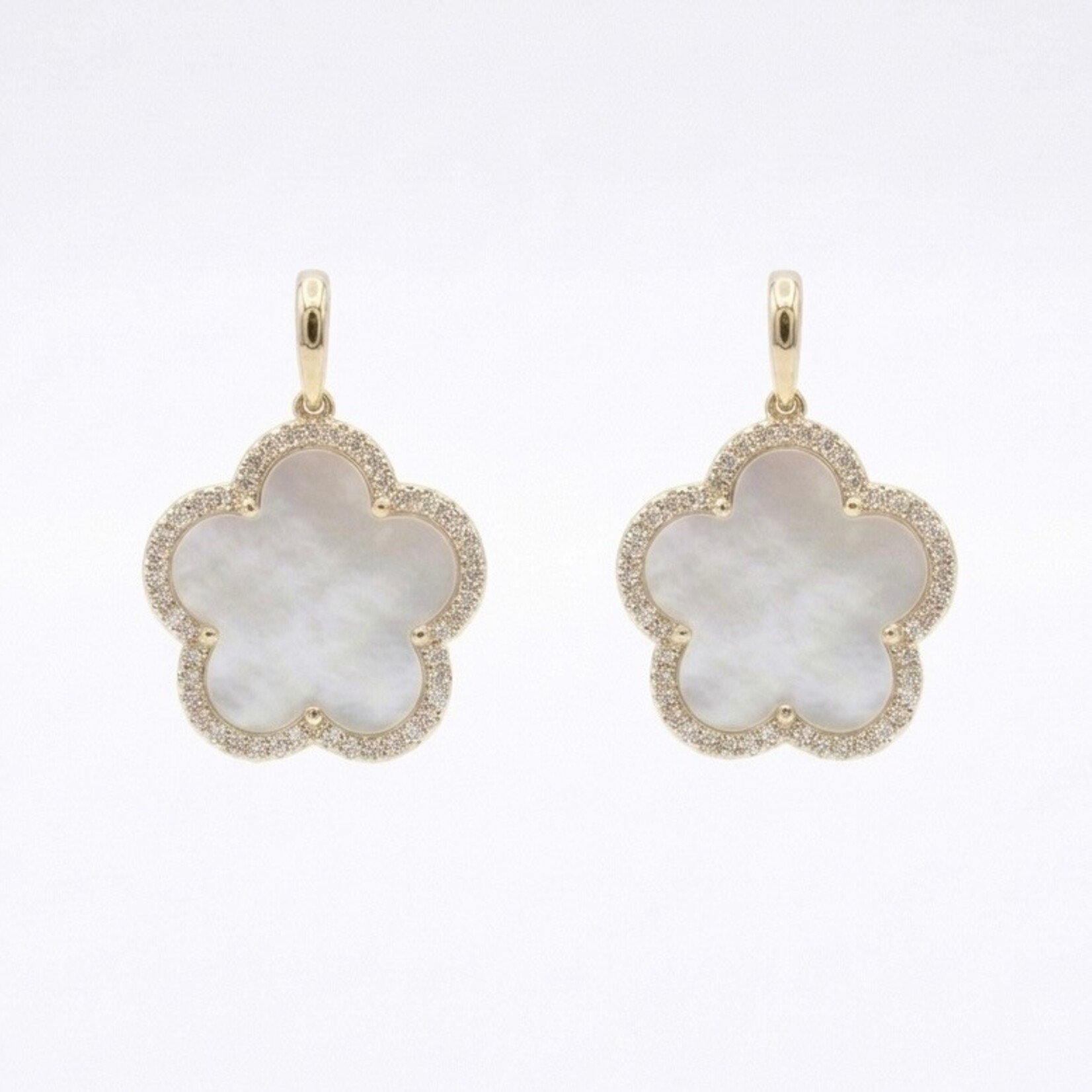 14K Yellow Gold Plated with Mother-Of-Pearl and Diamonds Clover Earrings