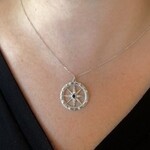 14K White Gold Sapphire & Diamond Compass Rose Pendant