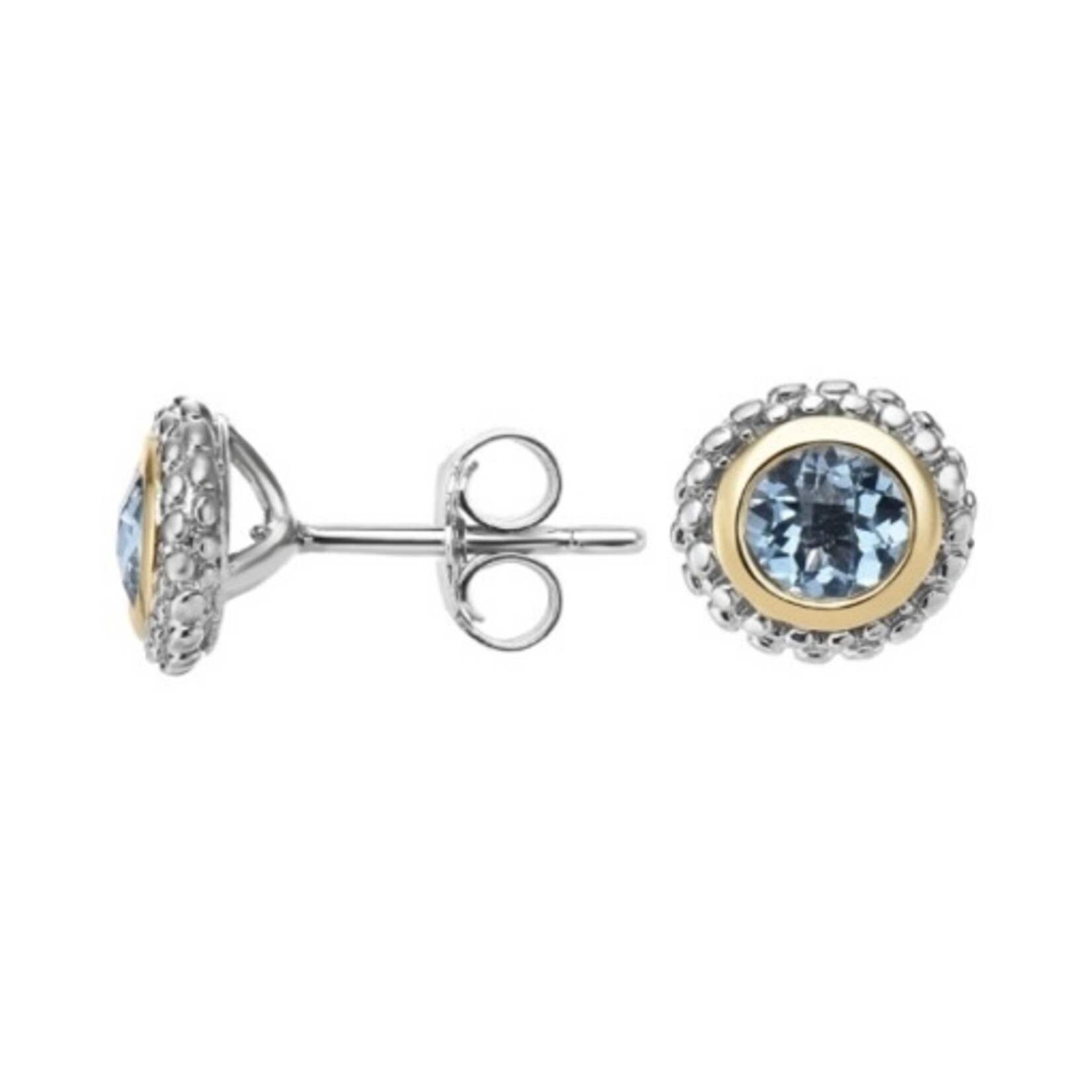 Sterling Silver & 18KY Gold Blue Topaz Stud Earrings