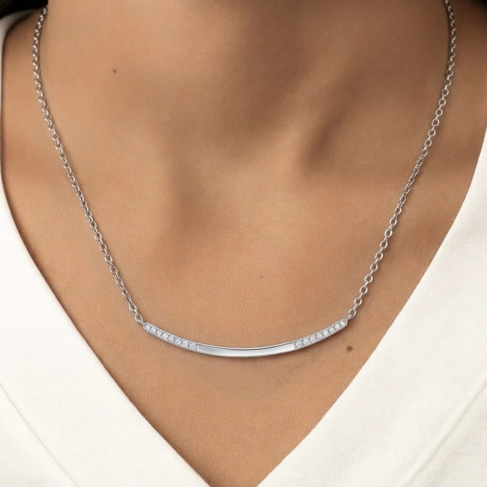 Sterling Silver Bar Diamond Necklace