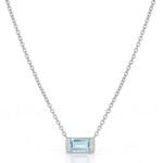 Sterling Silver Diamond and Rectangular Blue Topaz Necklace