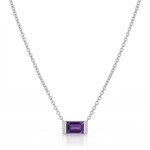 Sterling Silver Diamond and Rectangular Amethyst Necklace