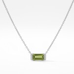 Sterling Silver Diamond and Rectangular Peridot Necklace