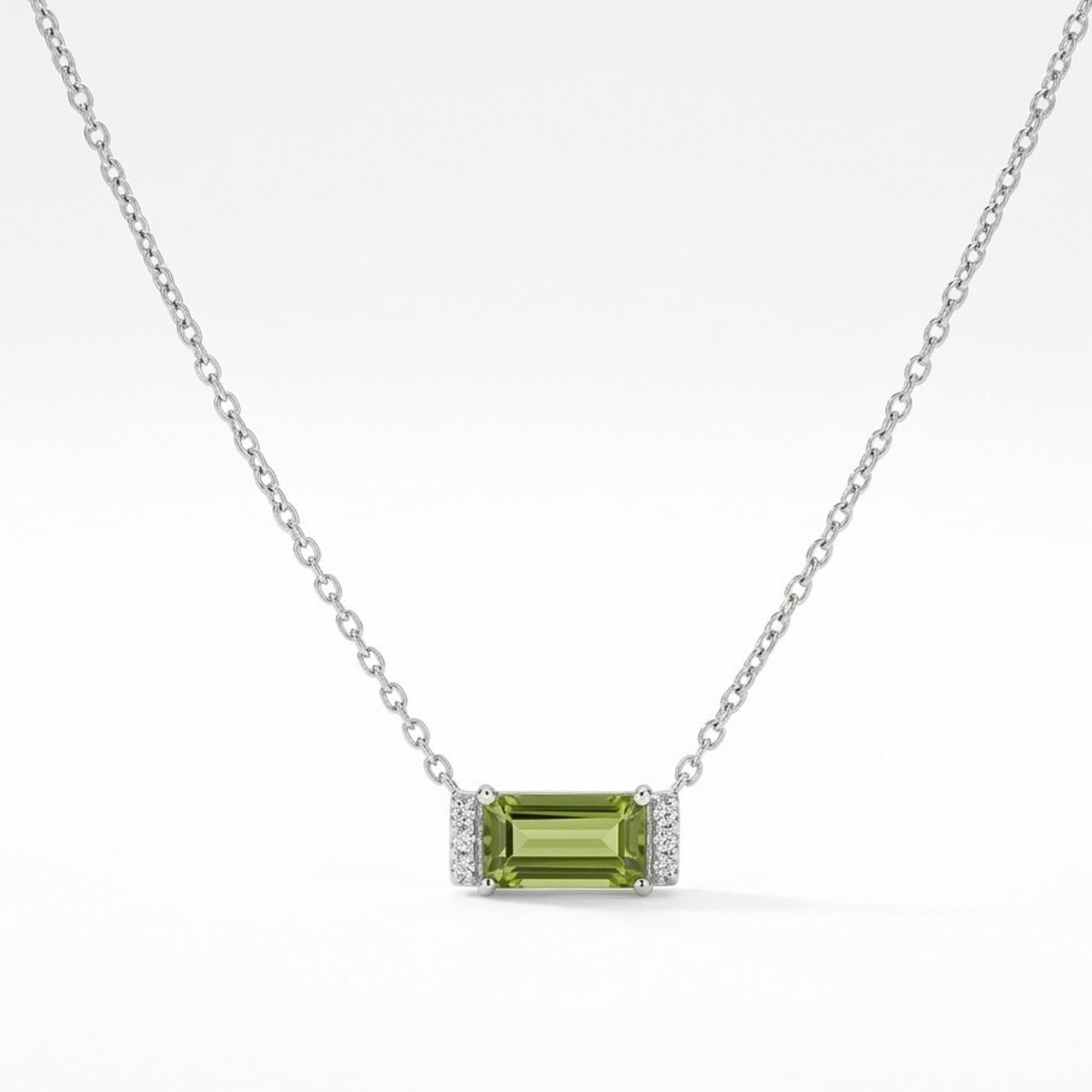 Sterling Silver Diamond and Rectangular Peridot Necklace