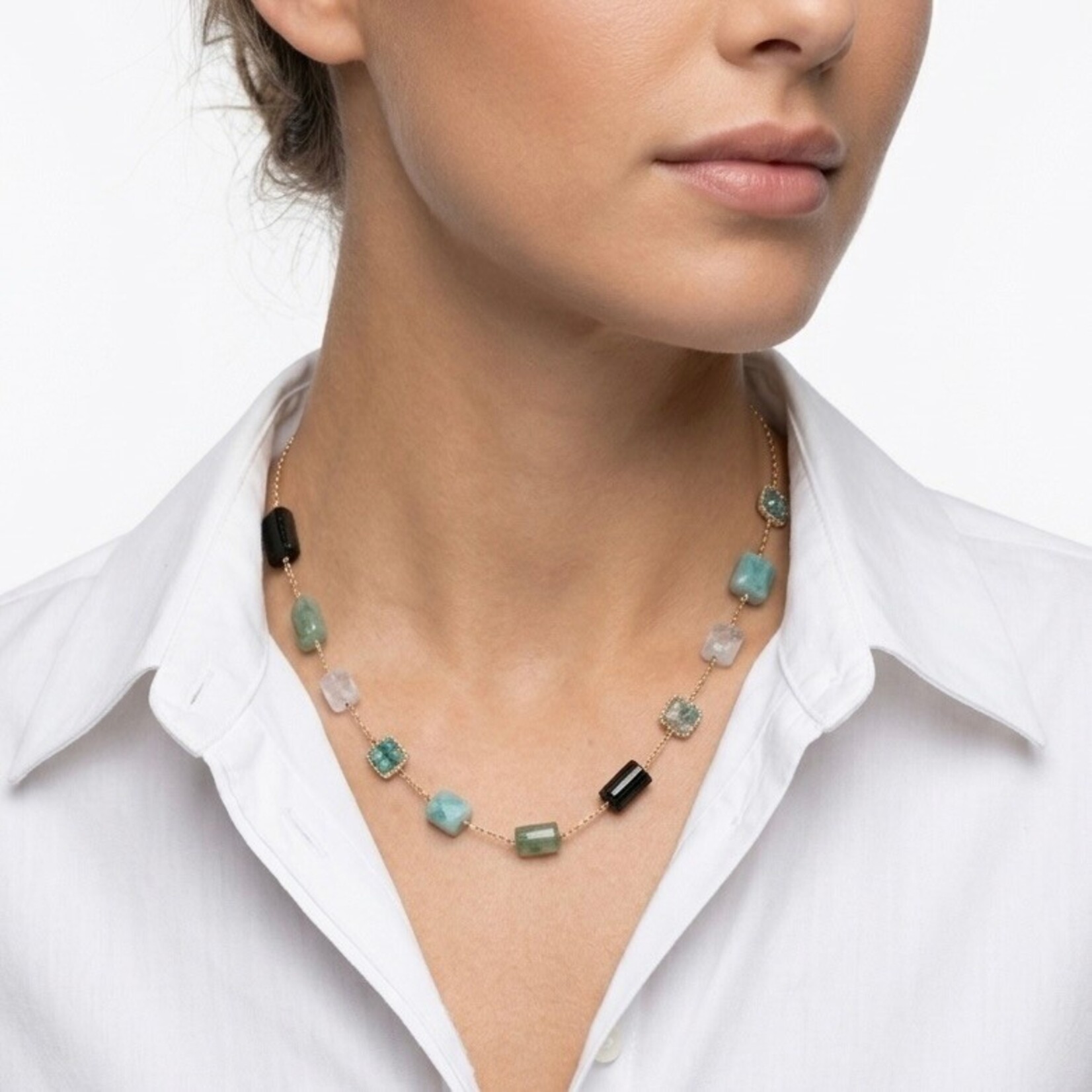 Michelle Pressler 14K Yellow Gold Filled Azure Multi Stone Necklace