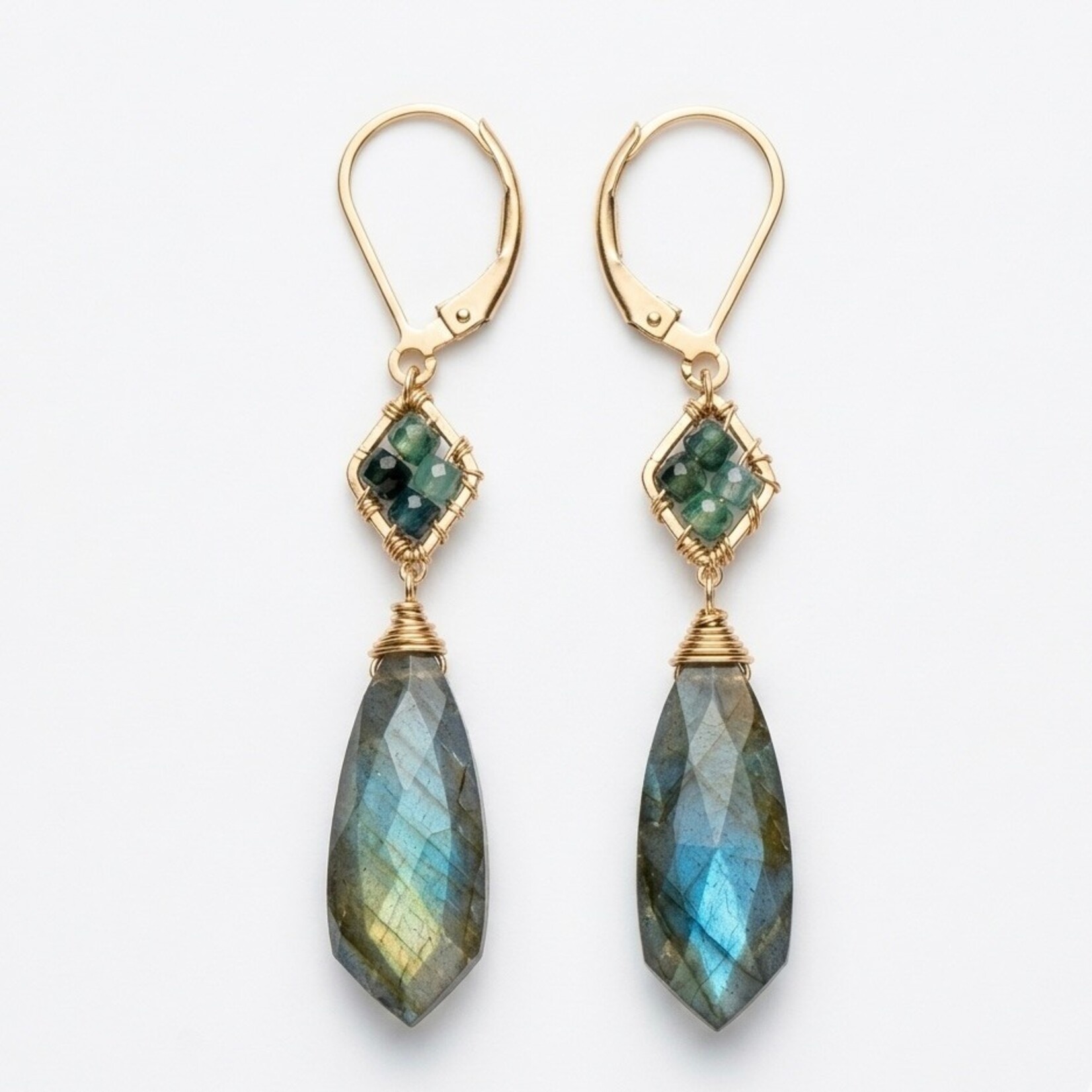 Michelle Pressler 14K Yellow Gold Filled Labradorite, Tourmaline & Seraphinite Drop Earrings