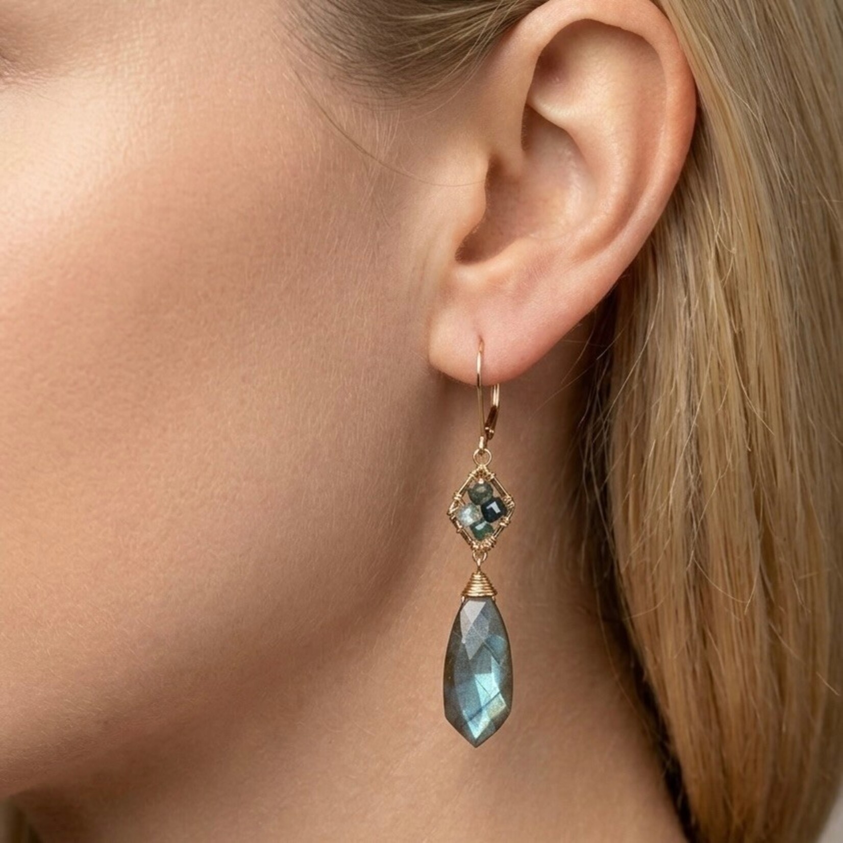 Michelle Pressler 14K Yellow Gold Filled Labradorite, Tourmaline & Seraphinite Drop Earrings