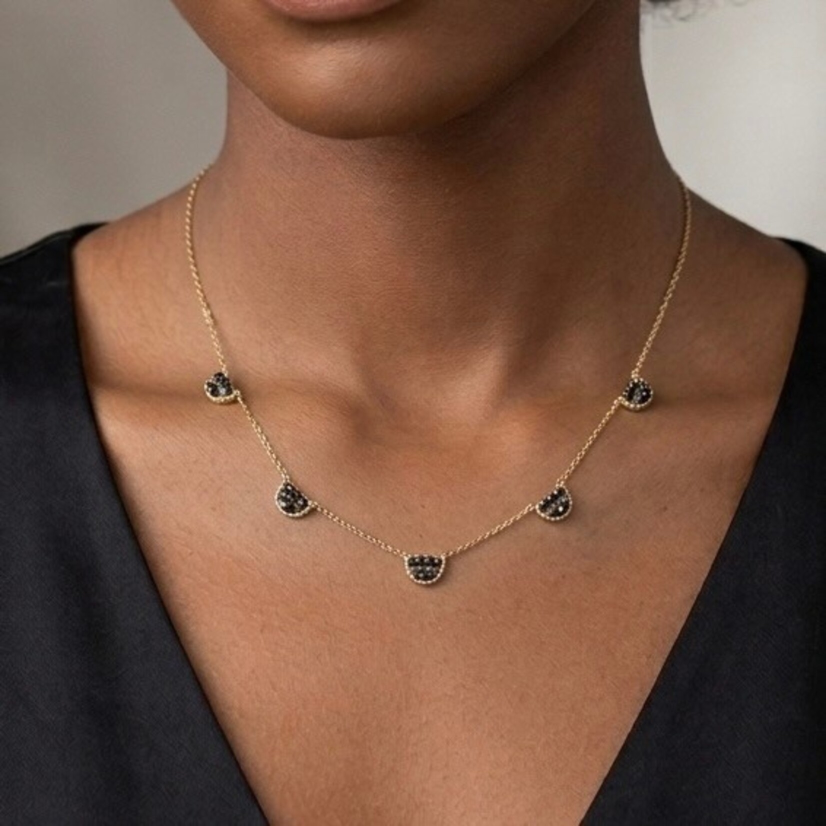 Michelle Pressler 14K Yellow Gold Filled Zebra Black Spinel & Zircon Necklace