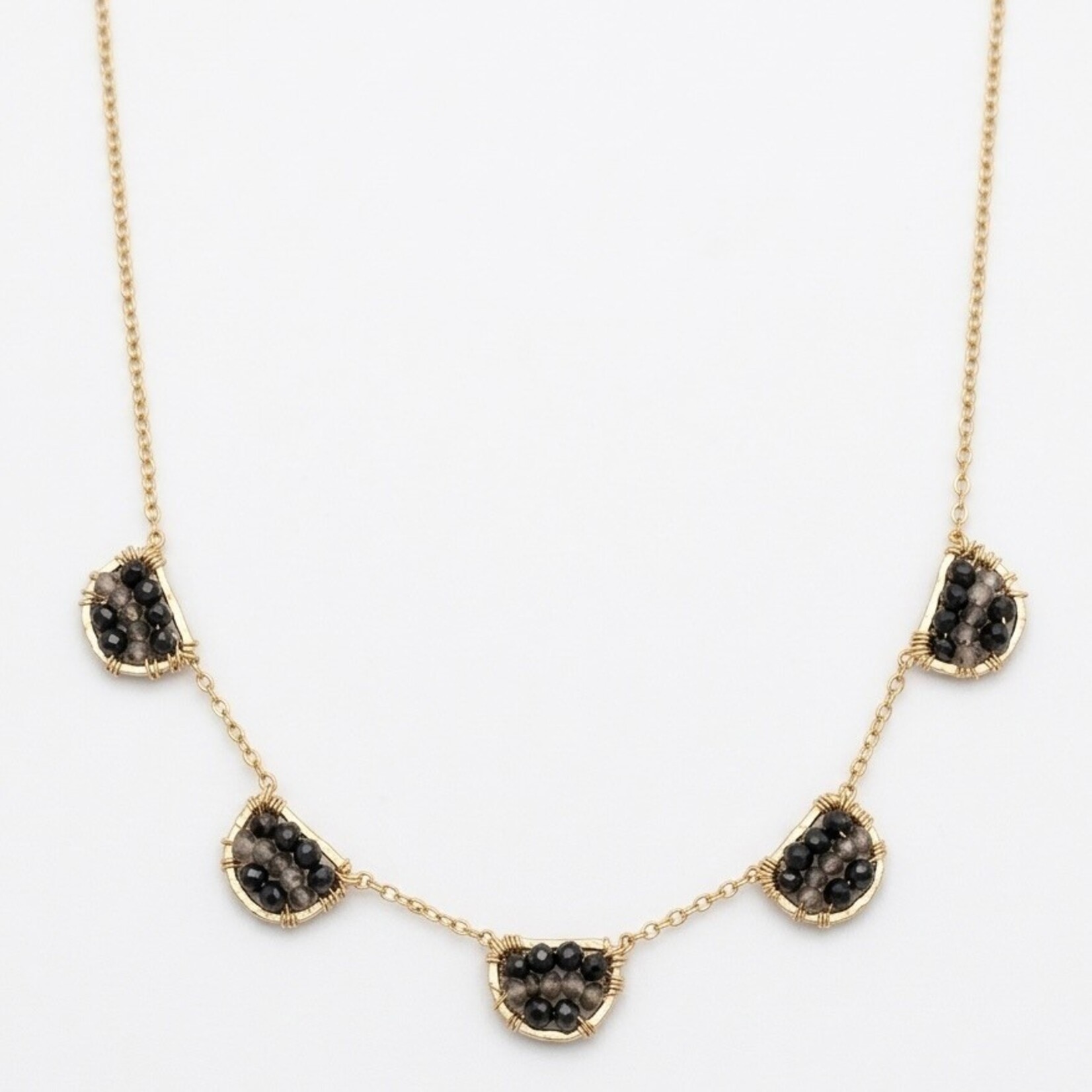 Michelle Pressler 14K Yellow Gold Filled Zebra Black Spinel & Zircon Necklace