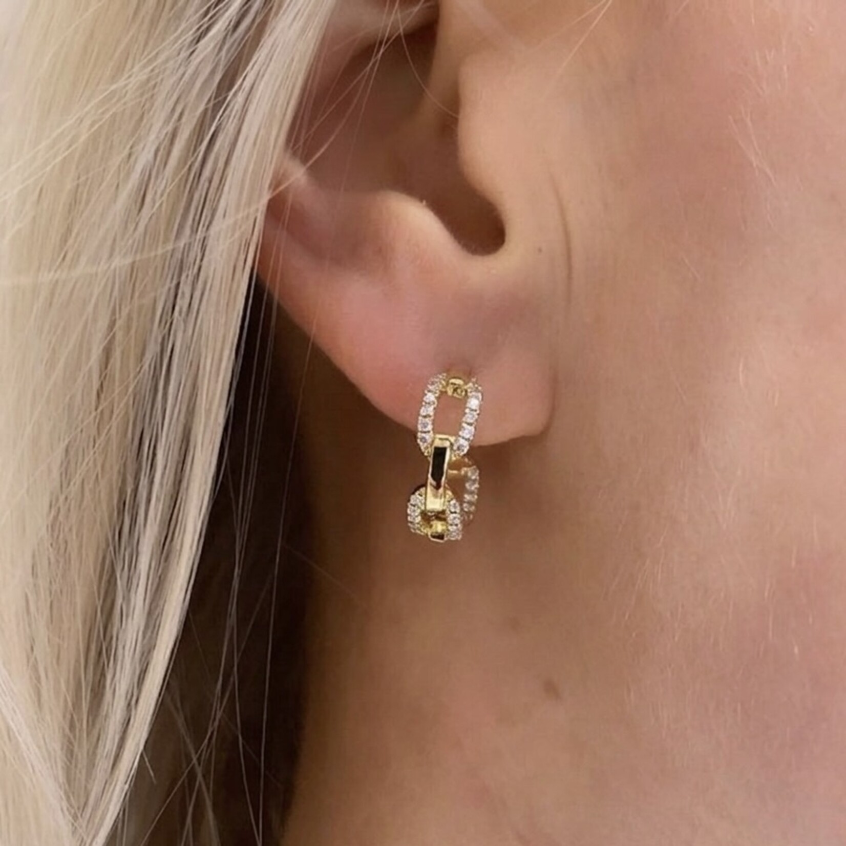 14K Yellow Gold Pave Diamond Link Huggies