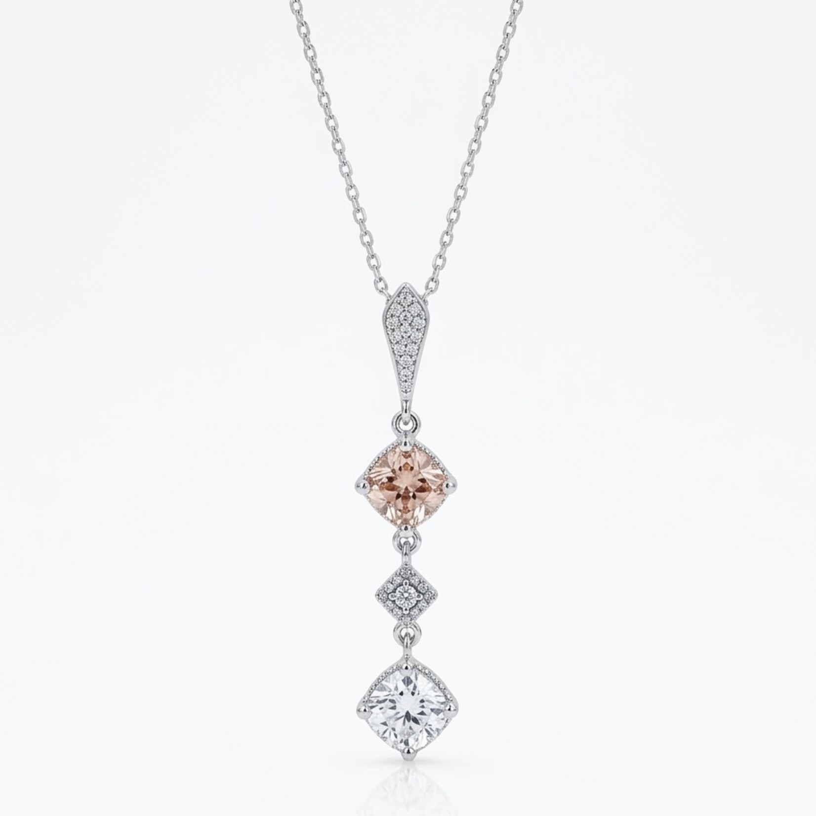 14K White Gold  Lab Cushion Diamond & Pink Diamond Pendant