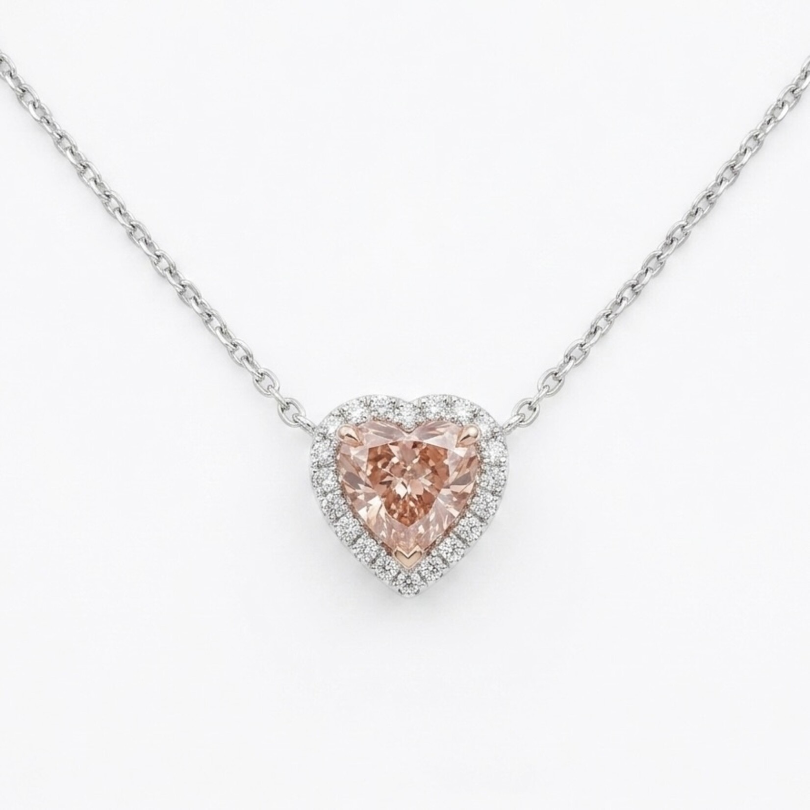 14K White Gold Pink Lab Heart Diamond  Pendant