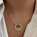 14K Yellow Gold Diamond Engravable Coin Disc Pendant