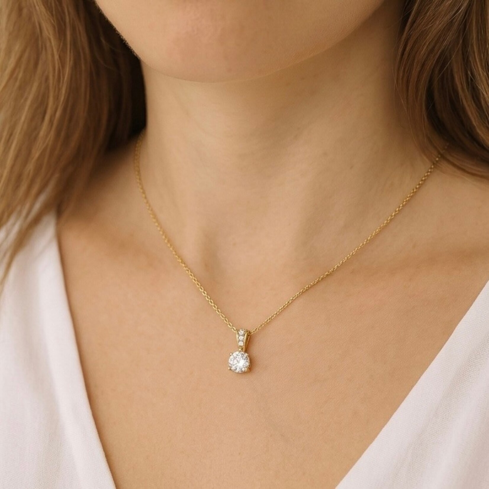 14K Yellow Gold Round Diamond Accented Pendant