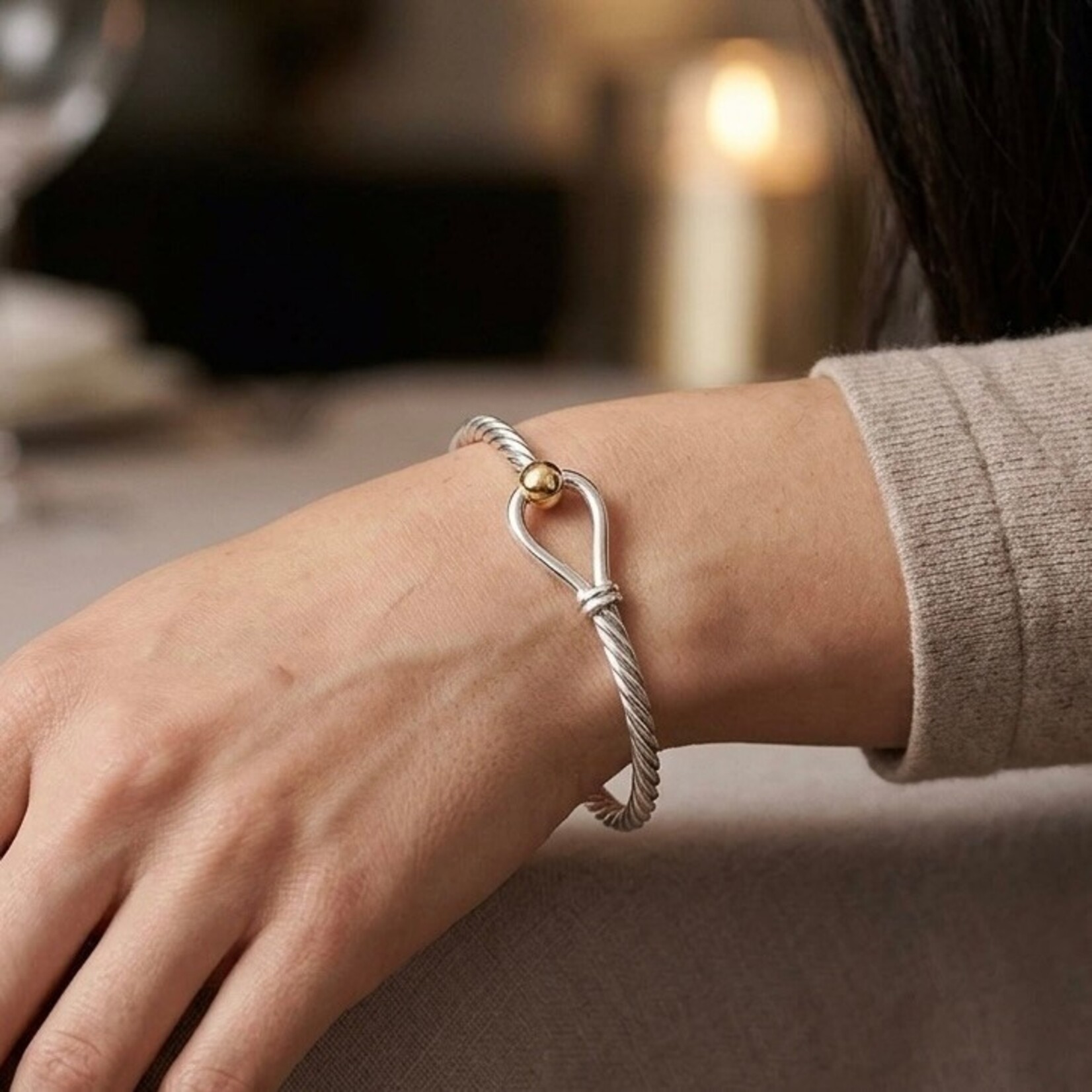 Sterling Silver and 14K Yellow Gold Cape Cod Loop & Ball Bangle