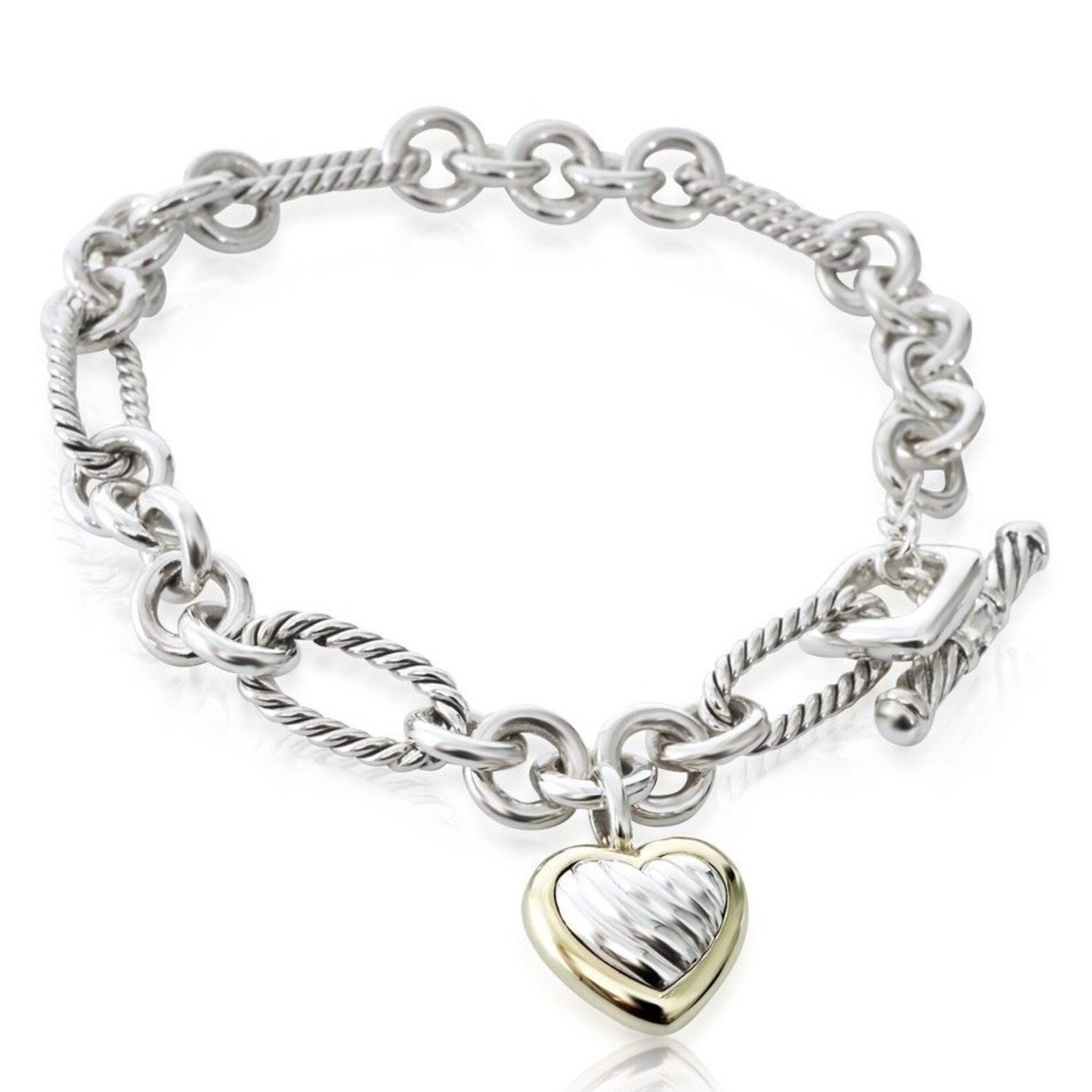 Two Tone David Yurman Heart Link Twisted Link Bracelet