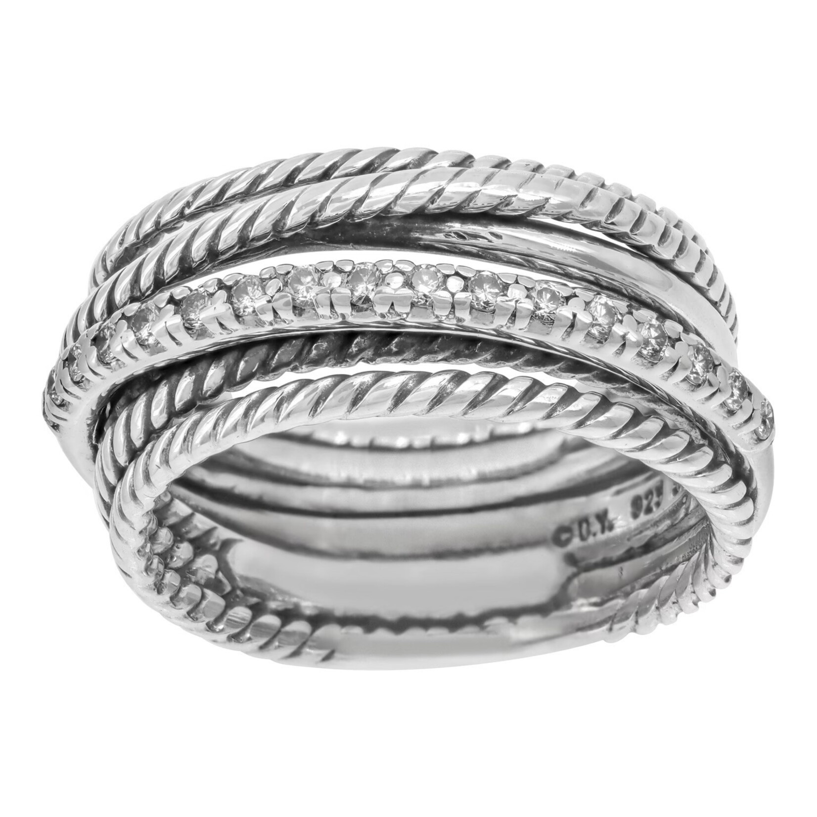 Sterling Silver and 14K White Gold David Yurman Diamond Bypass Ring