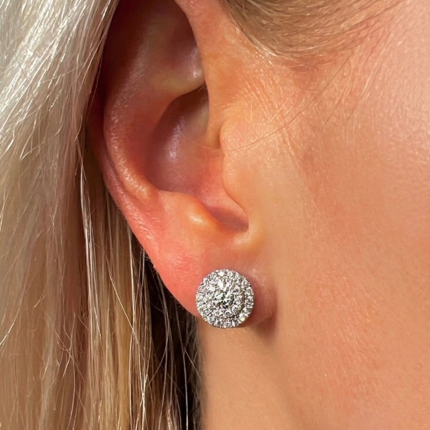 14K White Gold Diamond Double Halo Stud Earrings