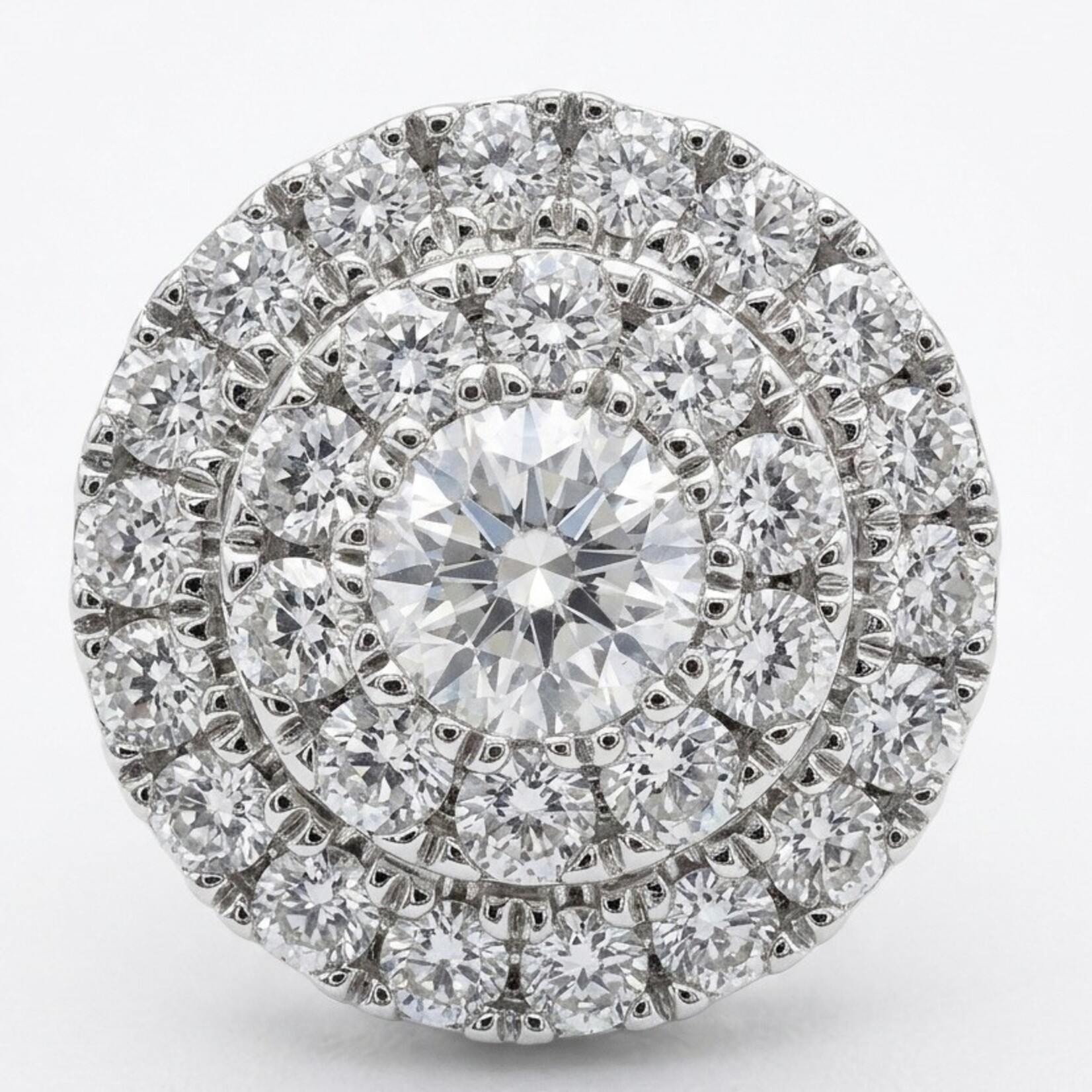 14K White Gold Diamond Double Halo Stud Earrings