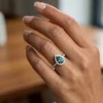 14K White Gold Teal Sapphire & Diamond Halo Ring