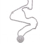 14K White Gold Diamond Double Halo Cluster Necklace