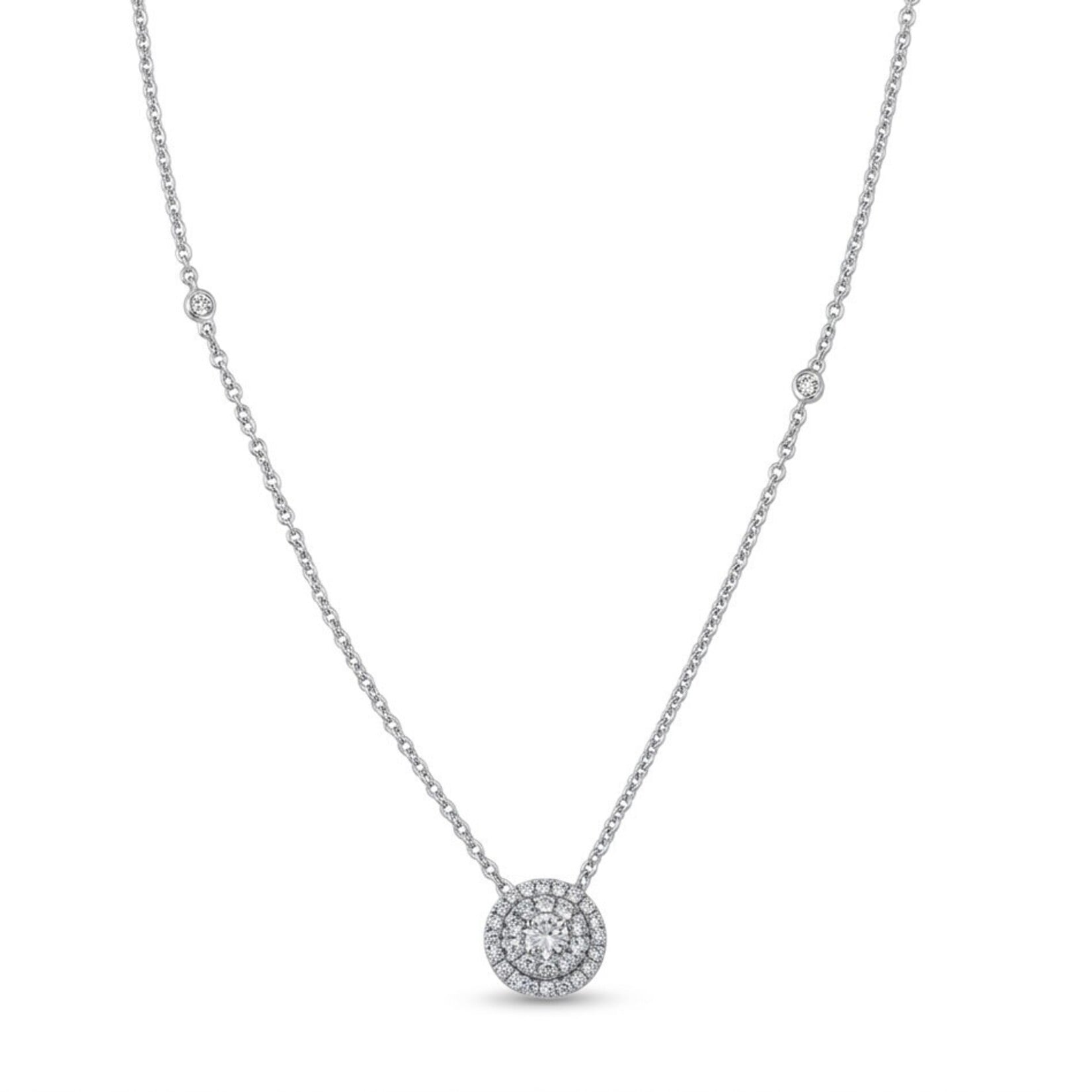 14K White Gold Diamond Double Halo Cluster Necklace