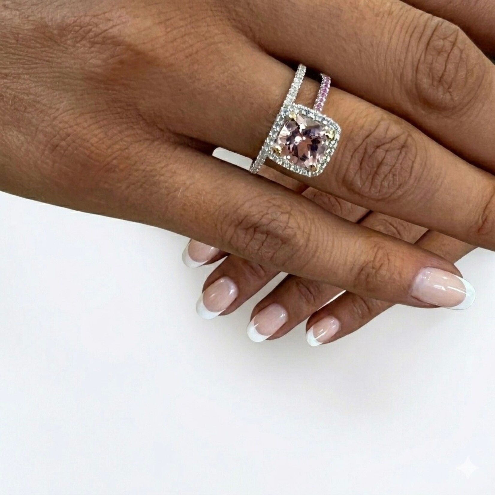 14K White Gold Morganite, Pink Sapphire & Diamond Wrap Ring