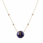 18K Yellow Gold Rutilated Quartz & Lapis Doublet and  Diamond Necklace
