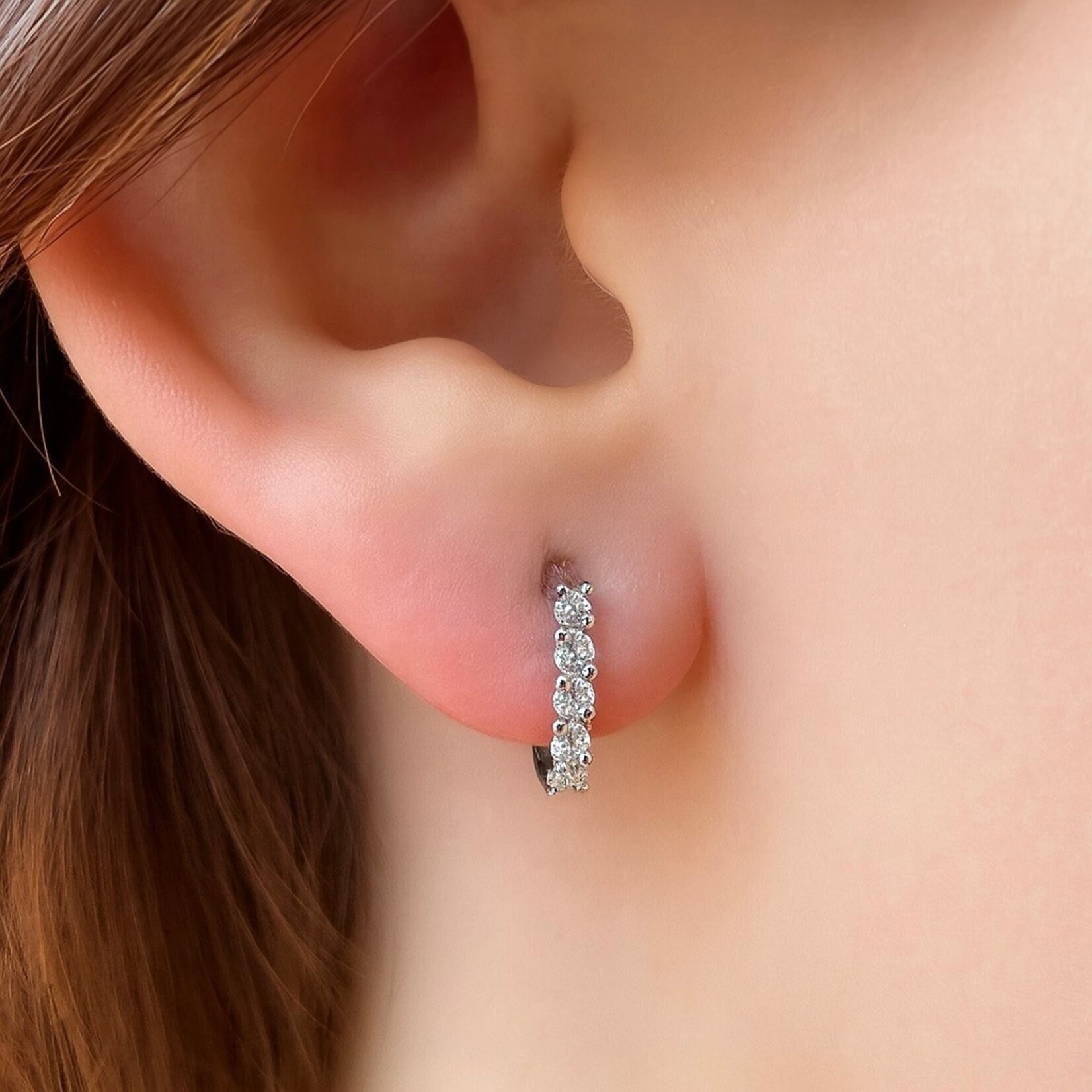14K White Gold Diamond Huggie Earrings