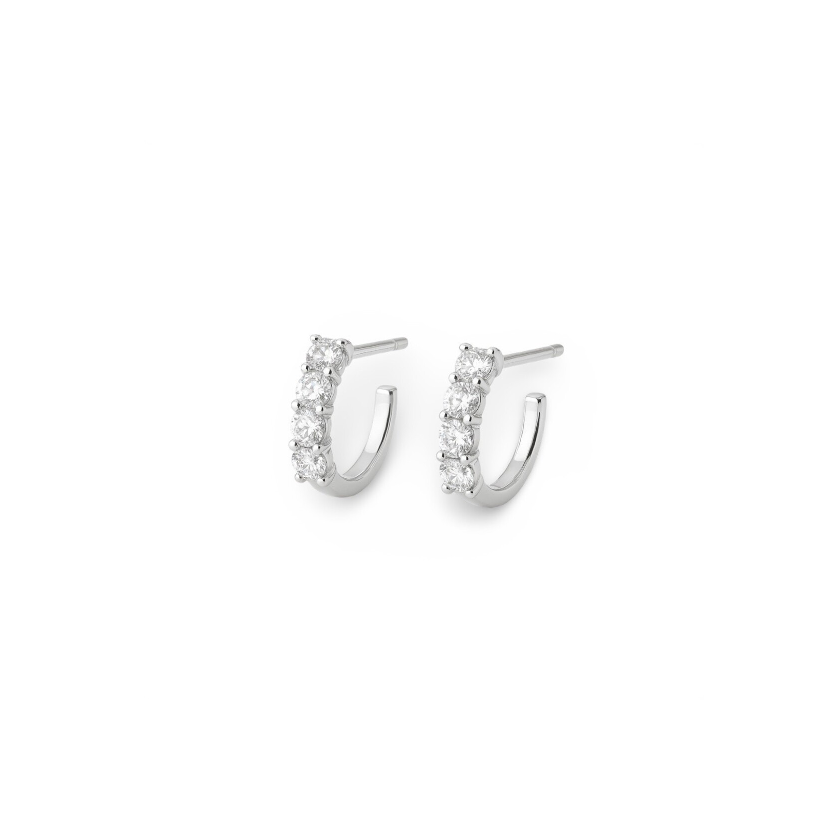 14K White Gold Diamond Huggie Earrings