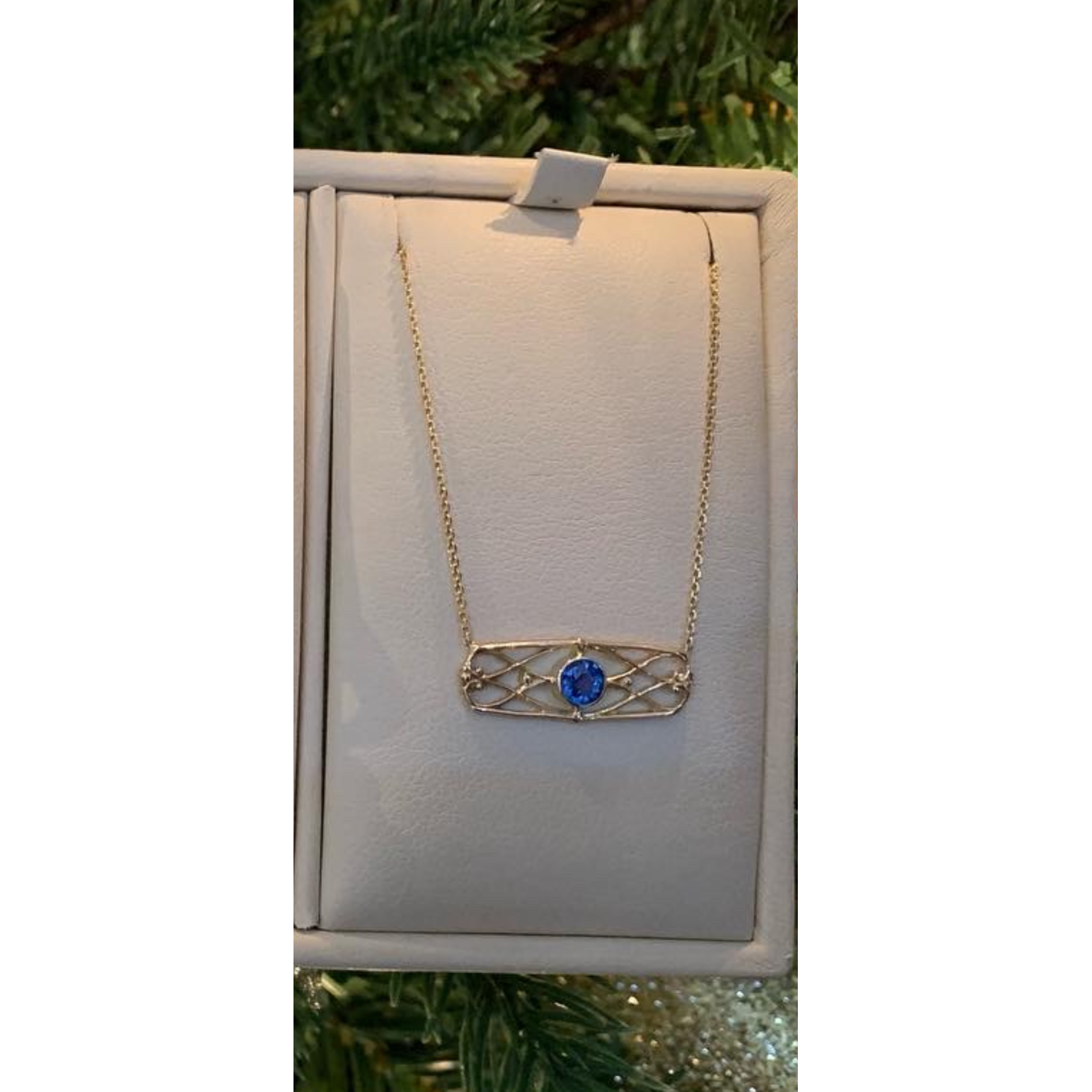 14K Yellow Gold Vintage Sapphire Lattice Necklace