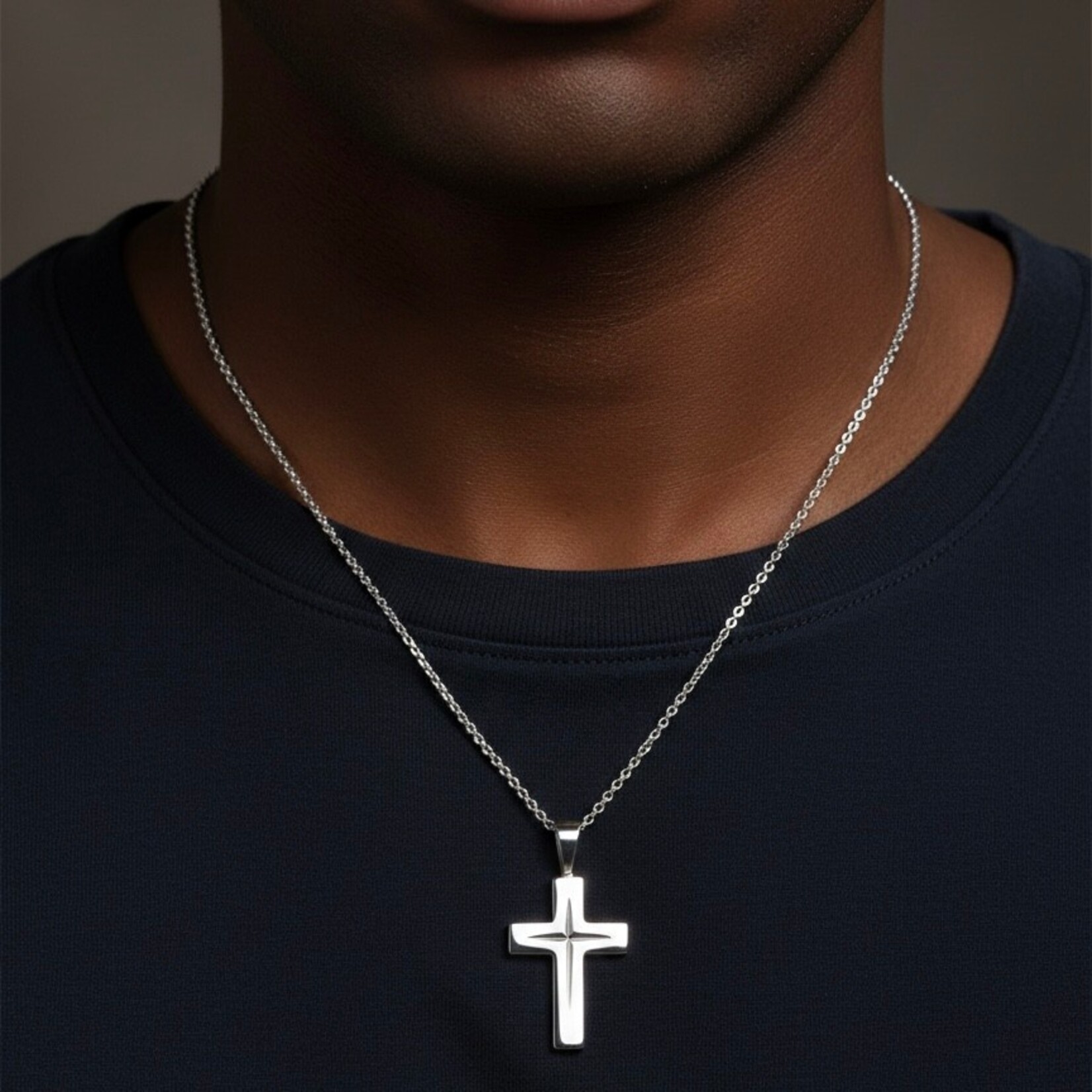 Sterling Silver Large Star Cut Cross